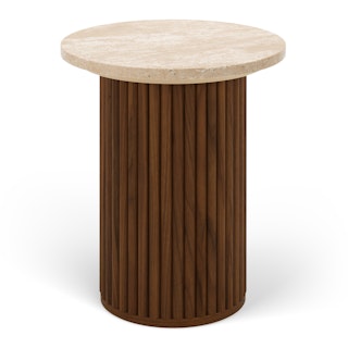Tala Travertine Side Table - Walnut