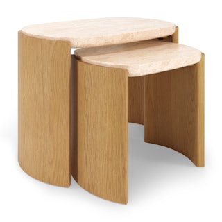 Isla 25" Travertine Nesting Side Tables - Natural Oak