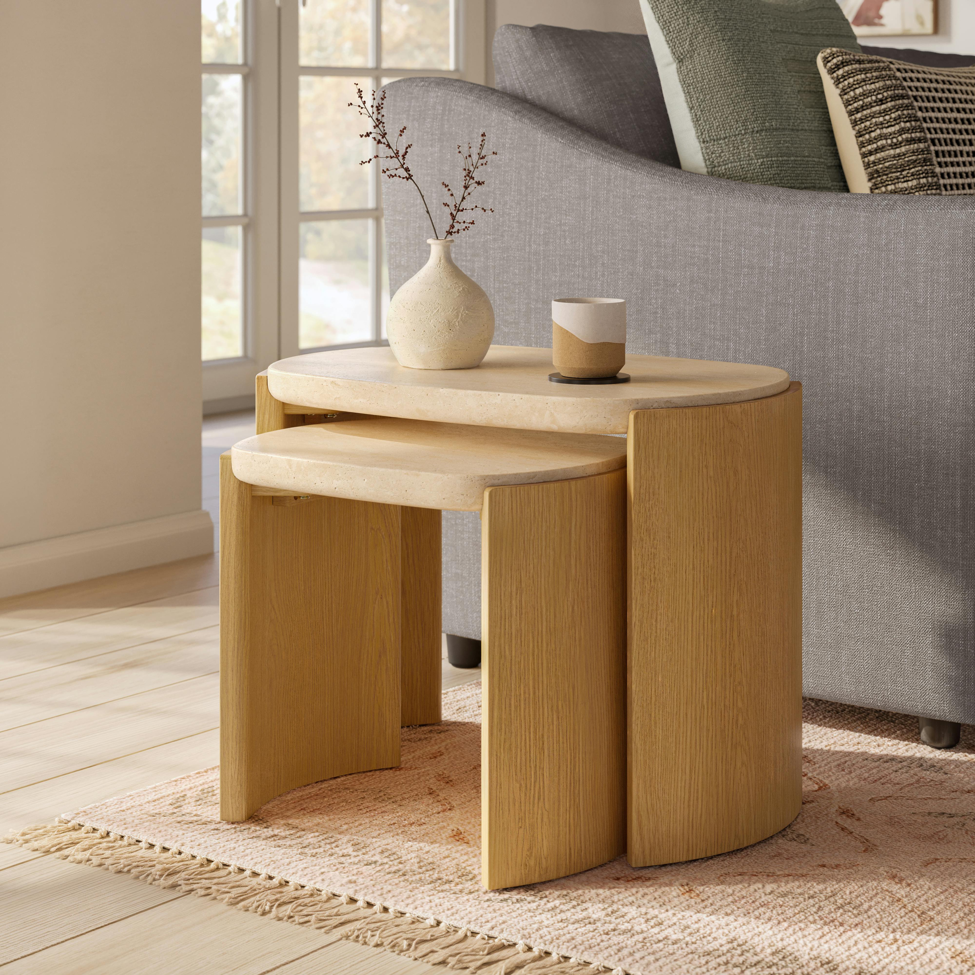 Isla Natural Oak Travertine Nesting Side Tables | Article