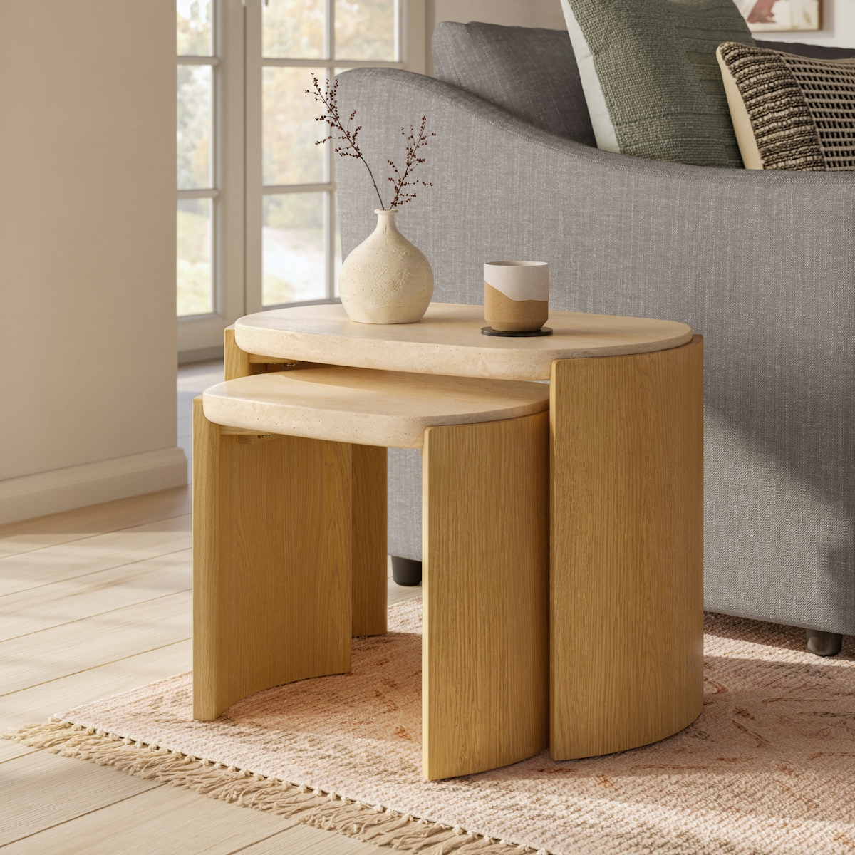 Isla Natural Oak Travertine Nesting Side Tables | Article