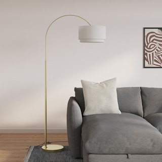 Zebu Small Linen Floor Lamp - Brass
