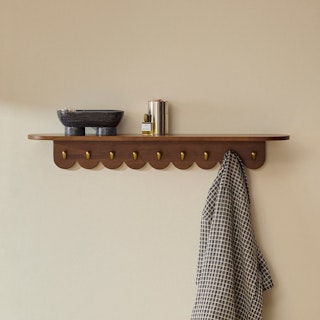 Shelly 38" Shelf and Coat Rack - Brass and Walnut