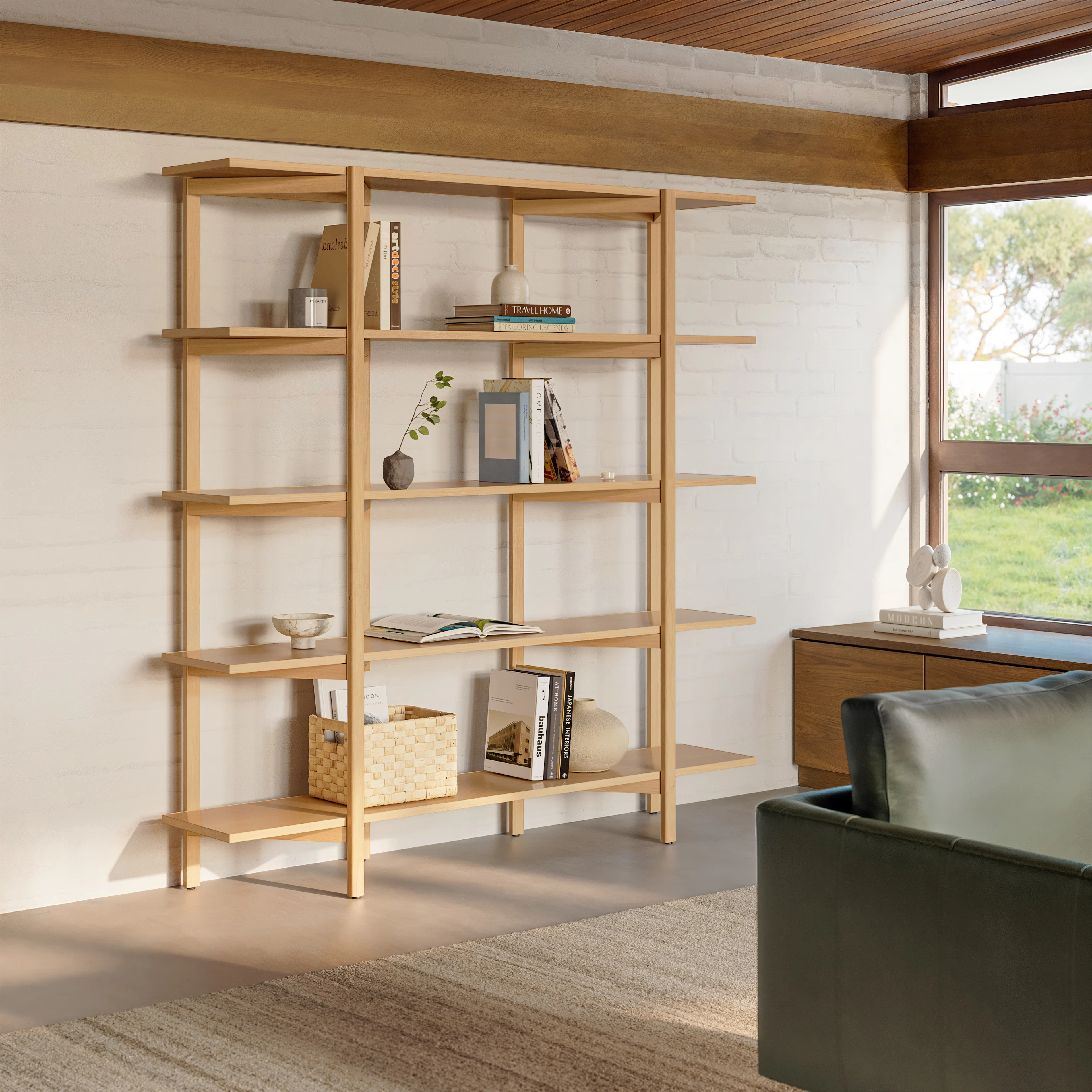 Zander 75" Shelving Unit - White Oak