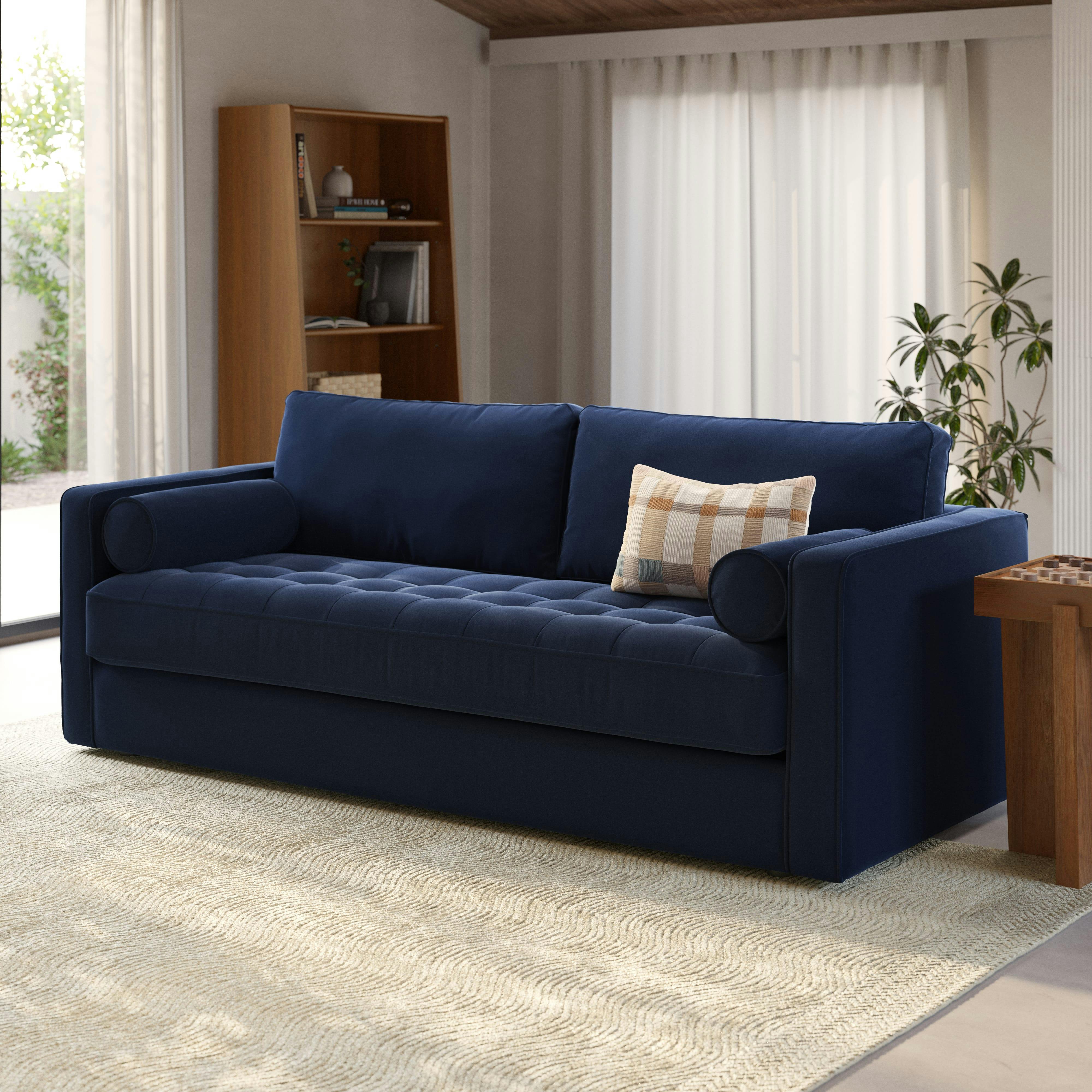 Sven Plush Cascadia Blue Grounded Tufted Velvet Sofa | Article