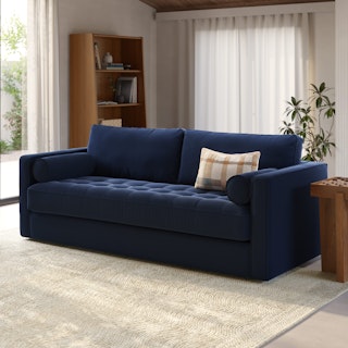 Sven 88" Grounded Tufted Velvet Sofa - Plush Cascadia Blue