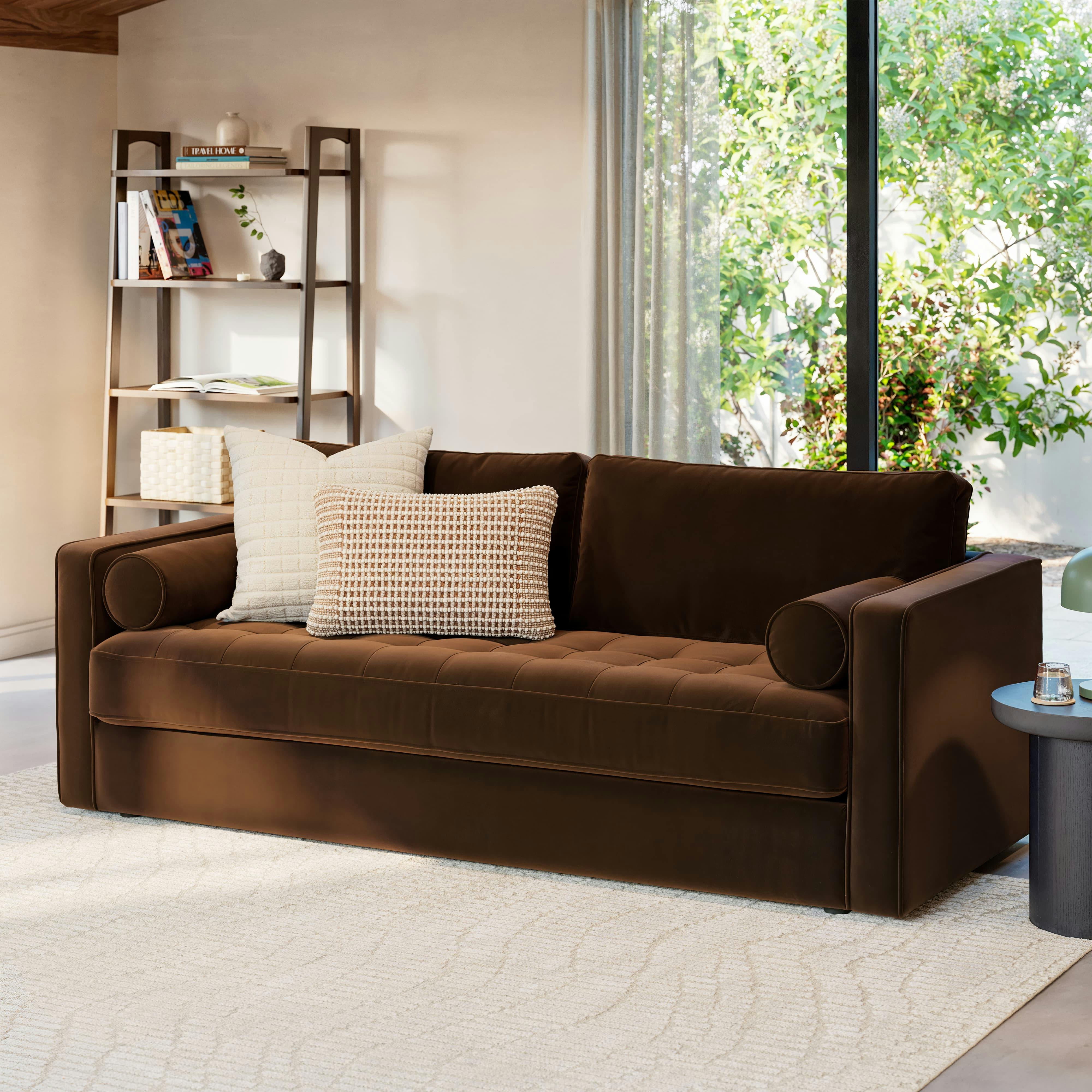 Sven Plush Pacific Brown Grounded Tufted Velvet Sofa | Article