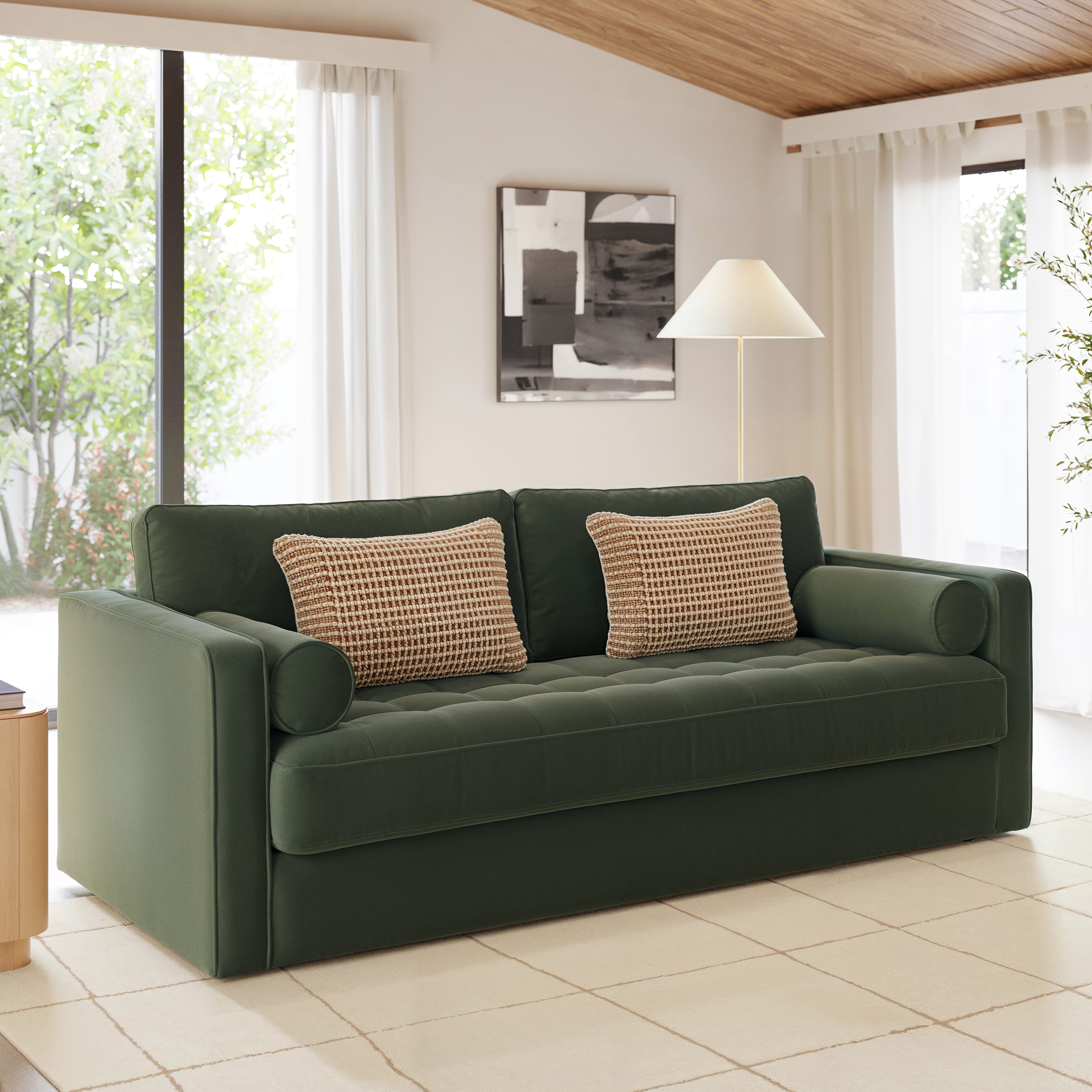 Sven Plush Pacific Green Grounded Tufted Velvet Sofa | Article