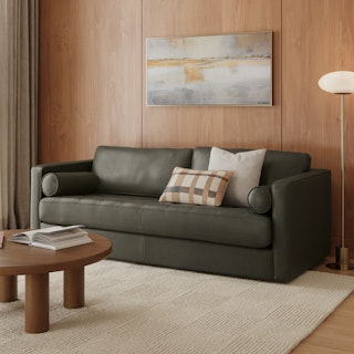 Sven 88" Grounded Tufted Leather Sofa - Charme Green