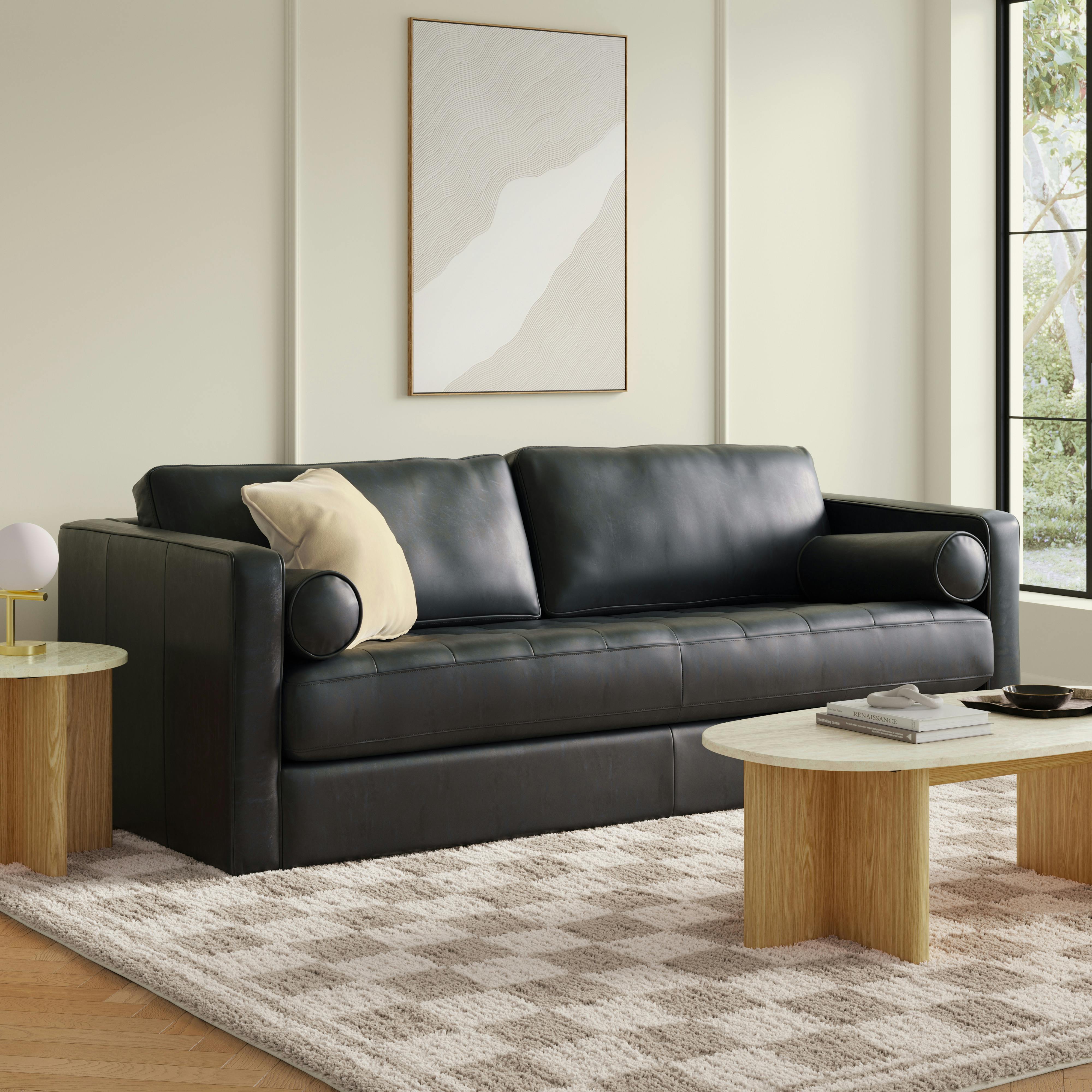 小物 NEIGHBORHOOD Leather Boa Groves BLACK Sven Oxford Black Grounded Tufted Leather Sofa | Article