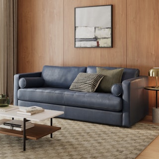 Sven 88" Grounded Tufted Leather Sofa - Oxford Blue