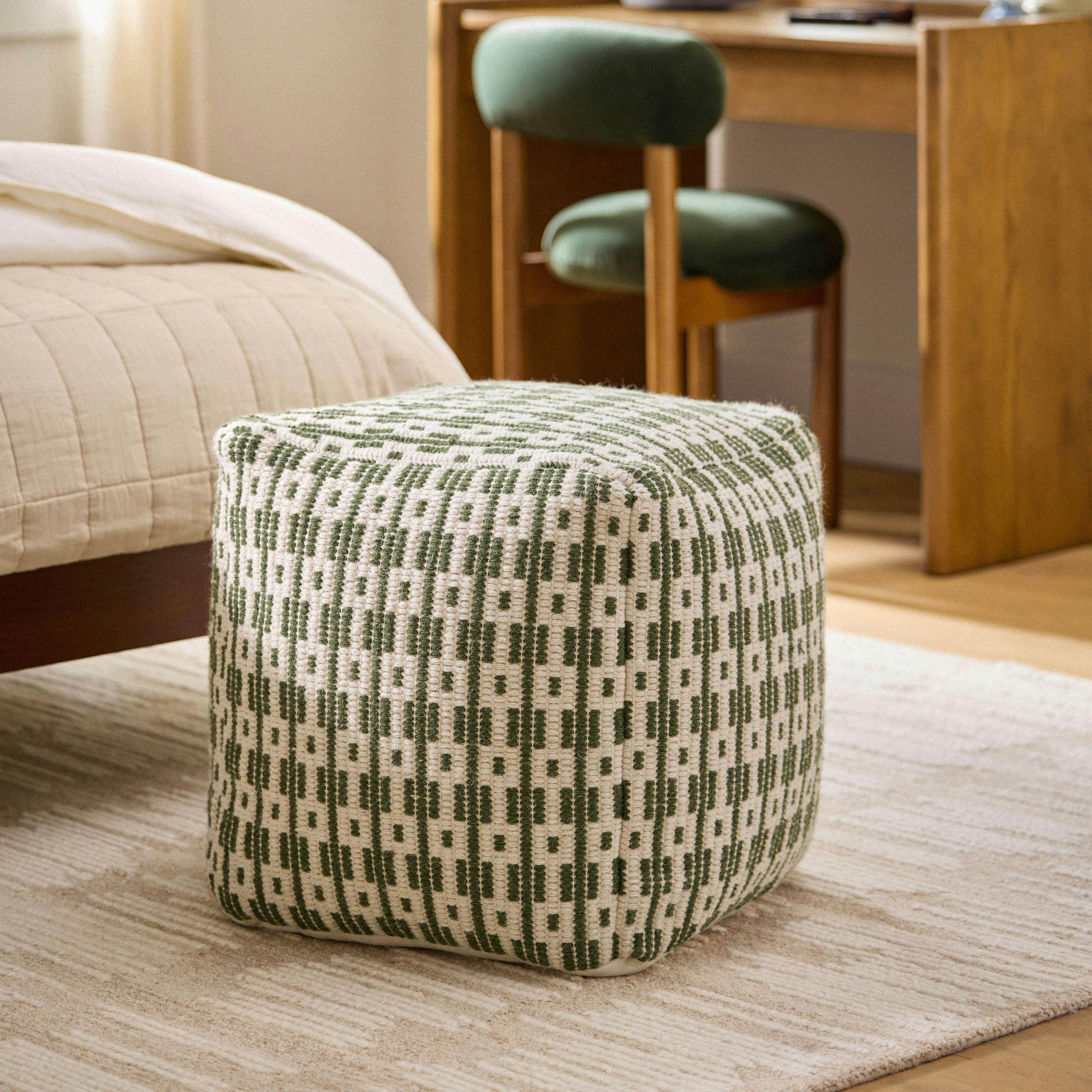 Mia Woodland Green Pouf | Article