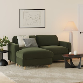 Vati 80" Velvet Left Storage Sectional -  Natural Oak and Hale Fir Green