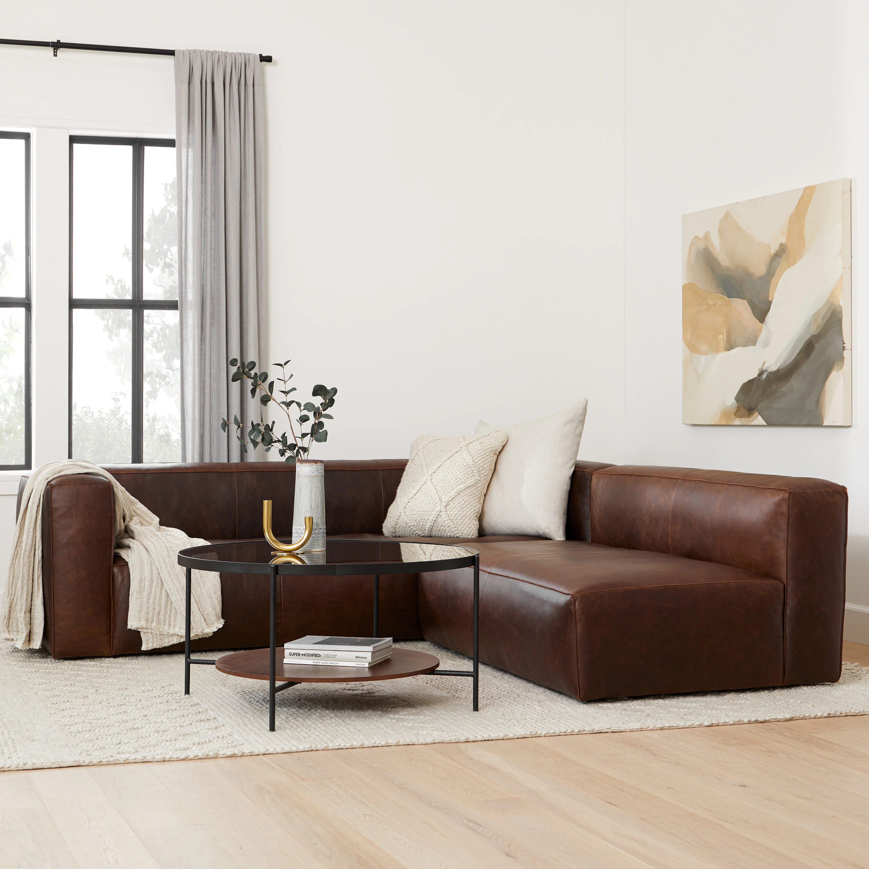Cigar 94.5" Leather Reversible Sectional - Indiana Brown