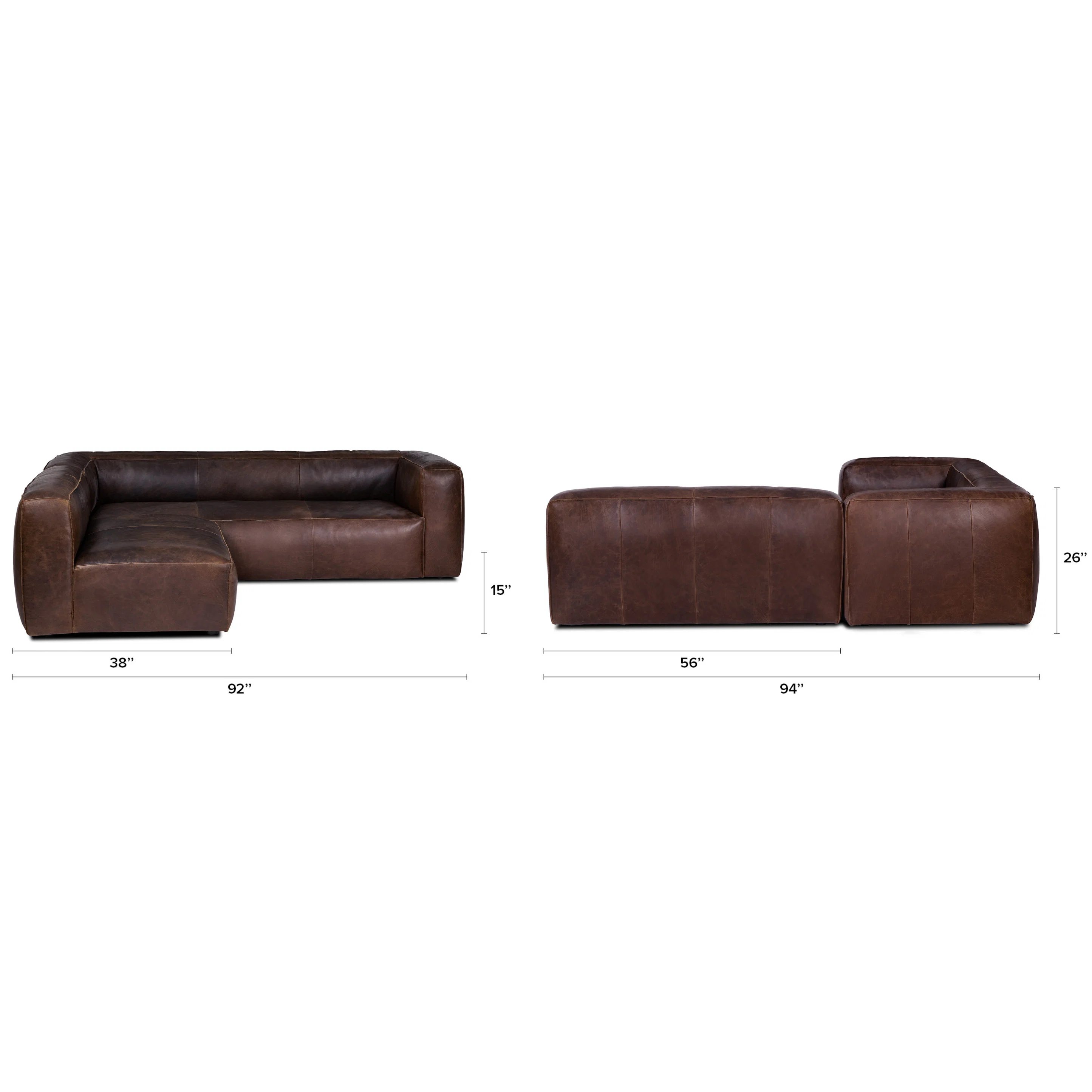 Cigar 94.5" Leather Reversible Sectional - Indiana Brown