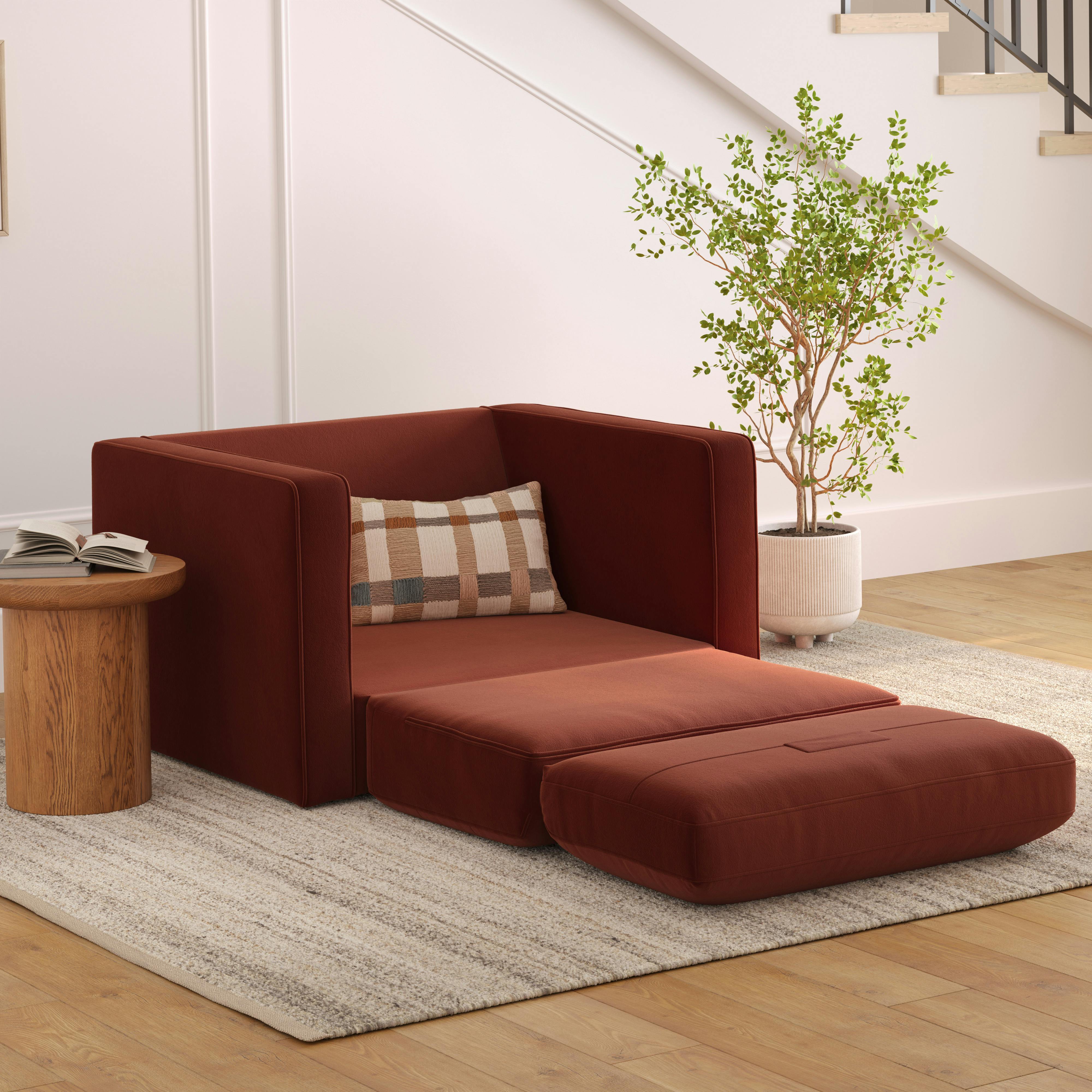 Sven Hale Rust Velvet Fold-out Bed Sleeper Lounge Chair | Article