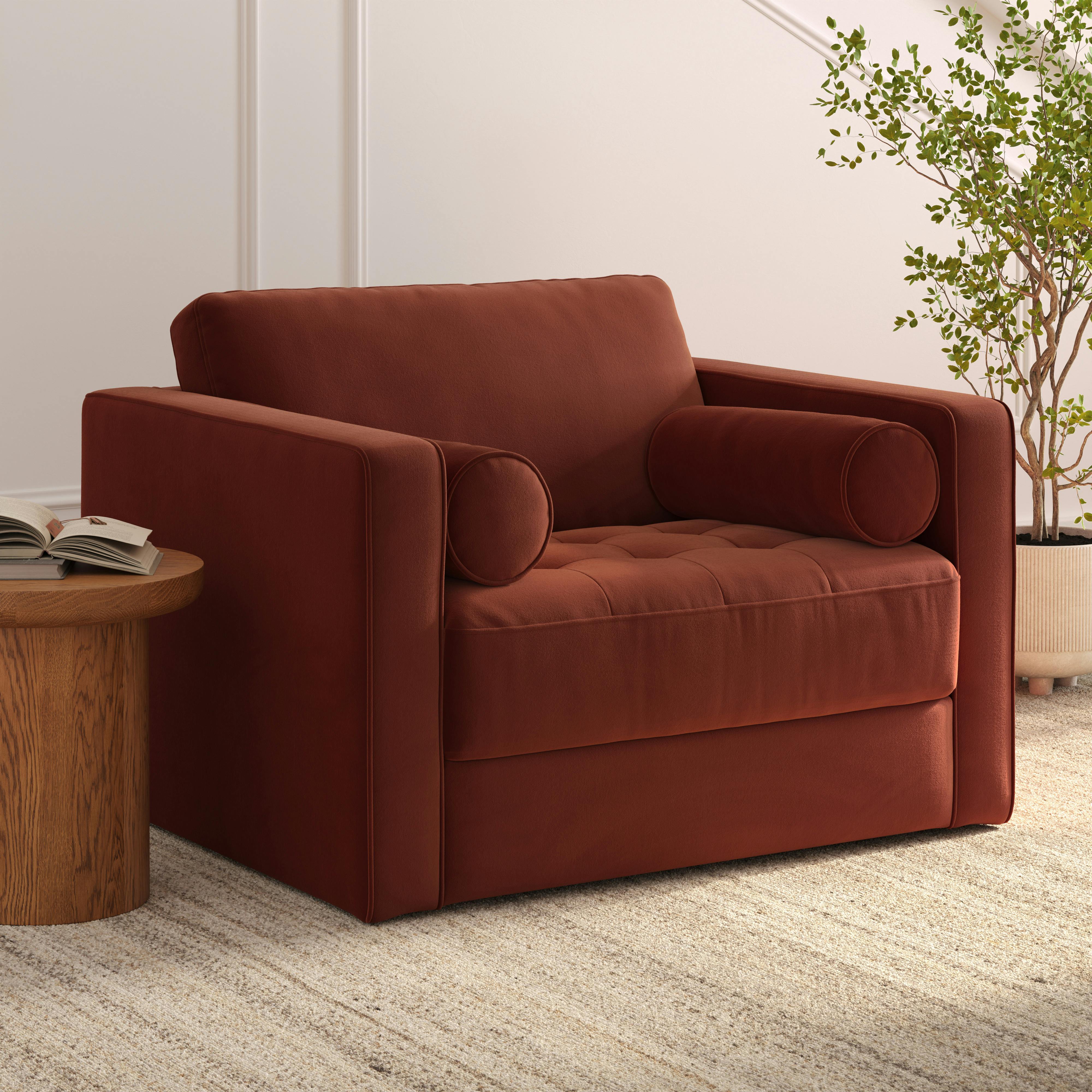 Sven Hale Rust Velvet Fold-out Bed Sleeper Lounge Chair | Article