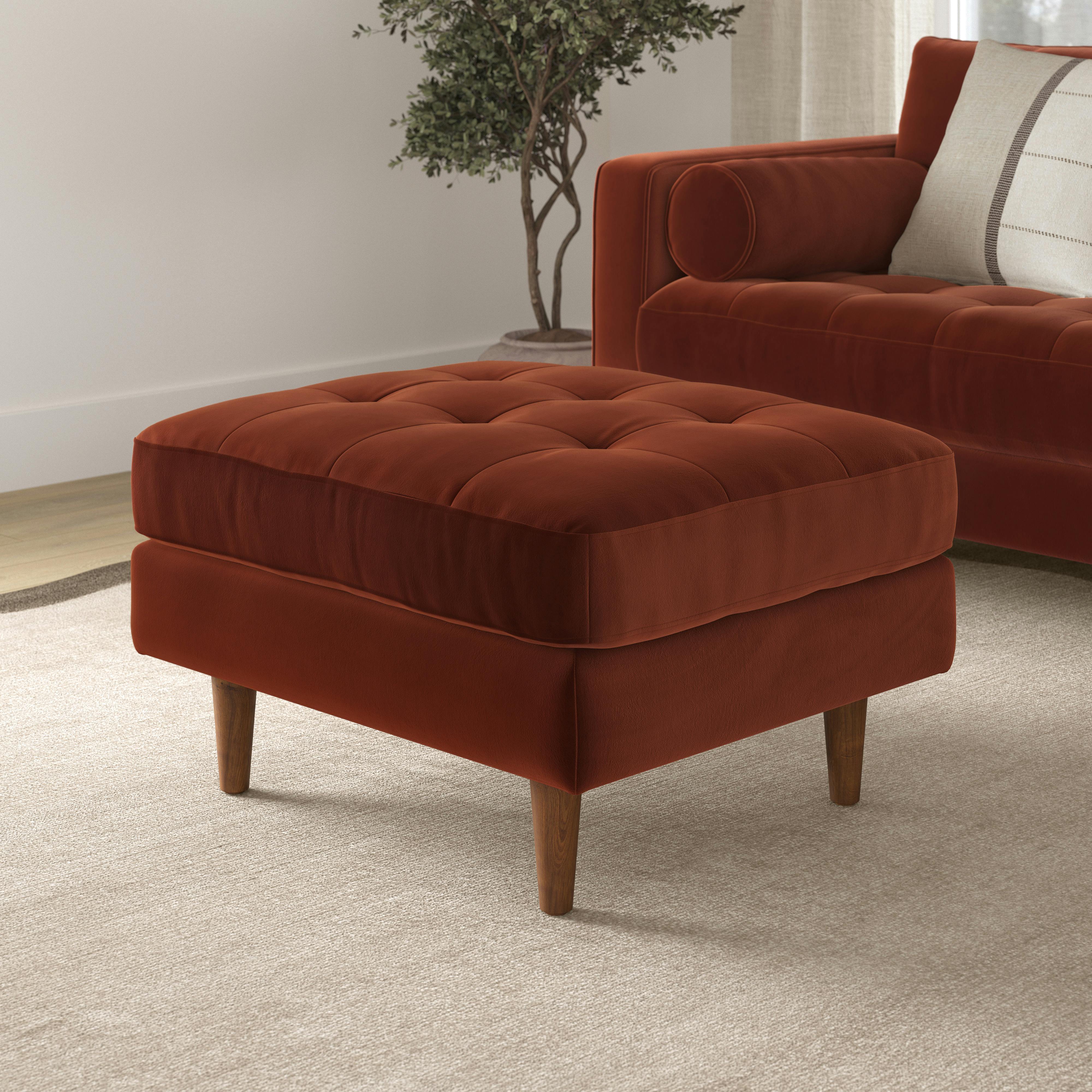 Sven Hale Rust Tufted Velvet Ottoman | Article