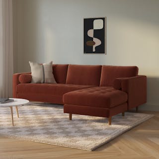Sven 100" Tufted Velvet Right Sectional - Hale Rust