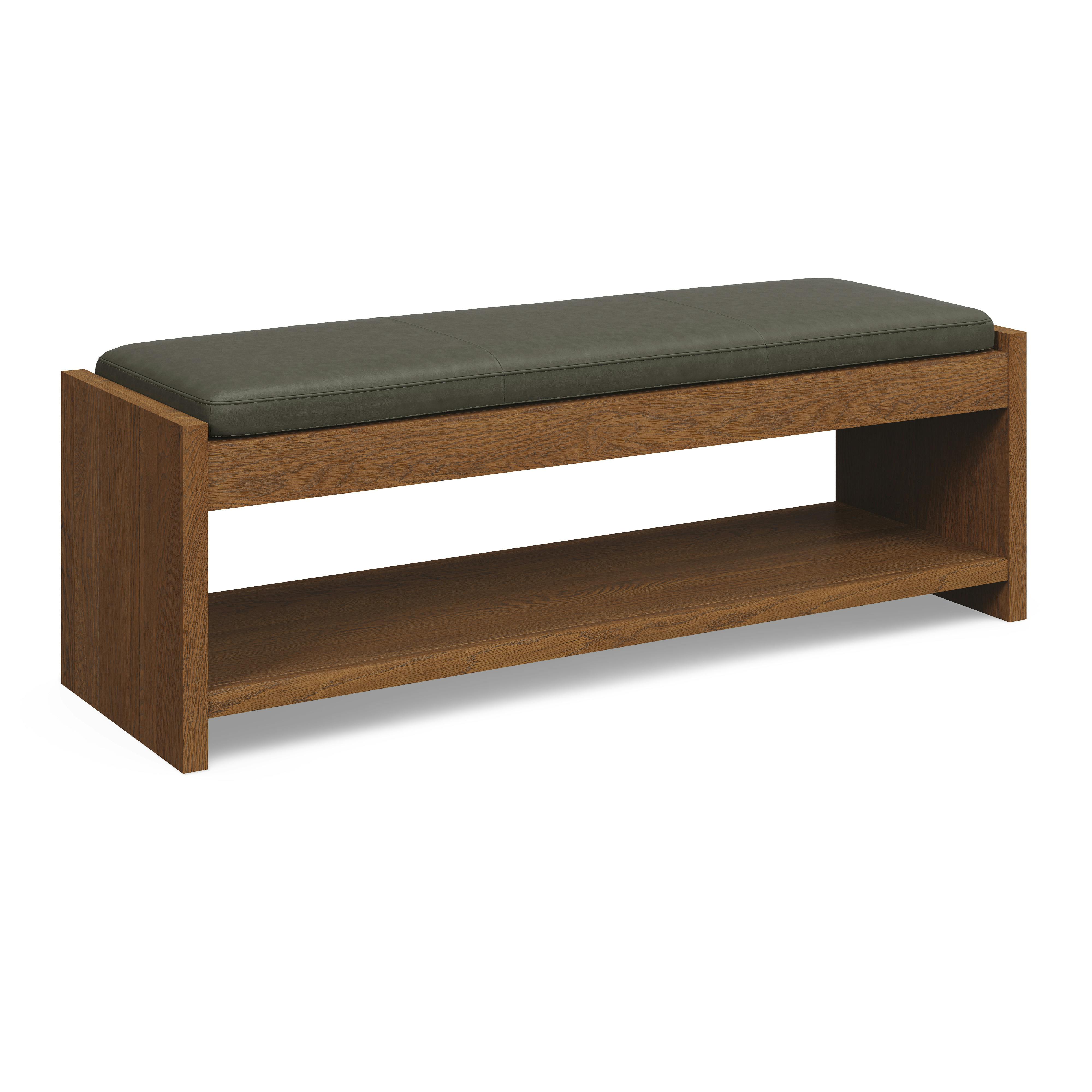 Cassie Charme Green Leather & Smoked Oak Bench | Article