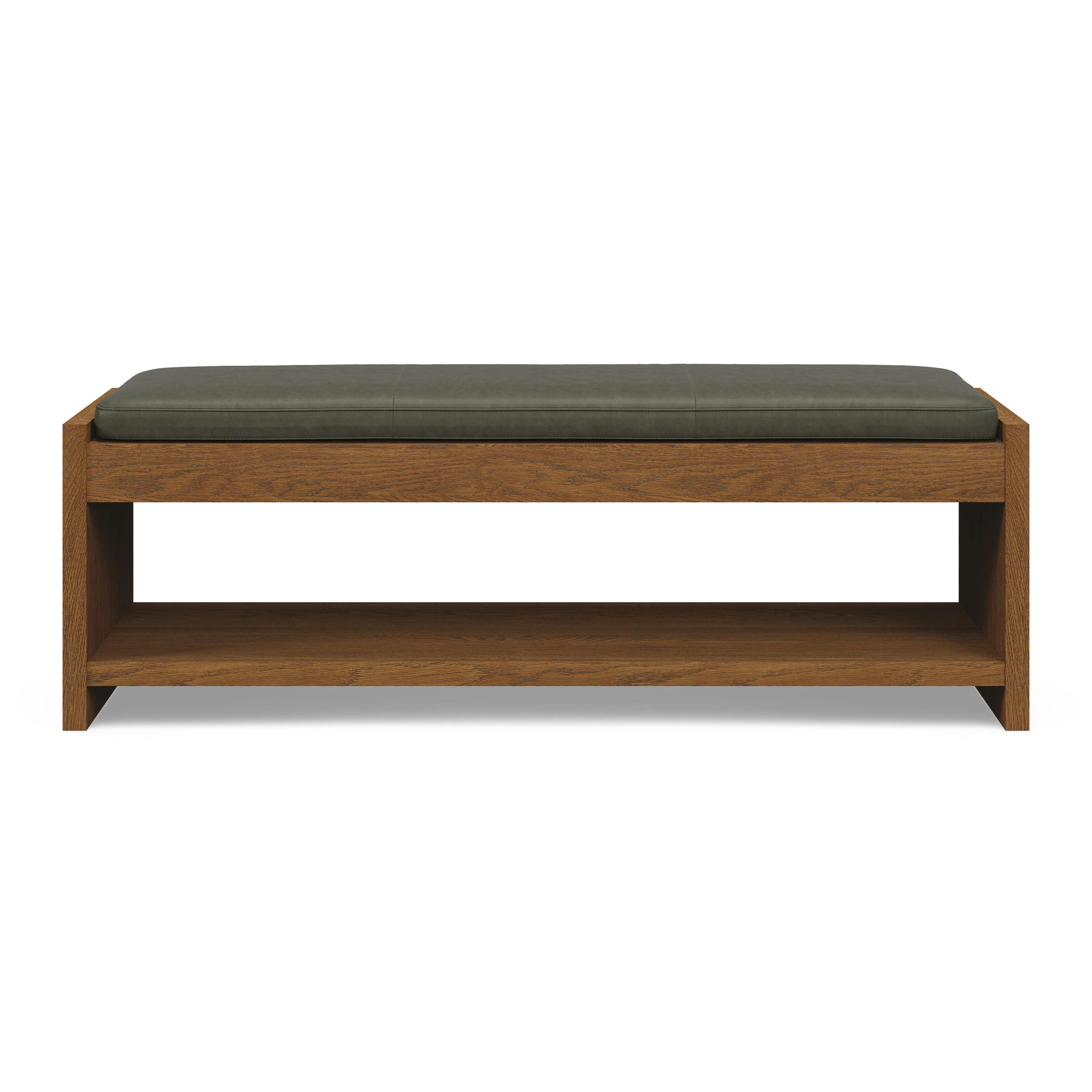 Cassie Charme Green Leather & Smoked Oak Bench | Article
