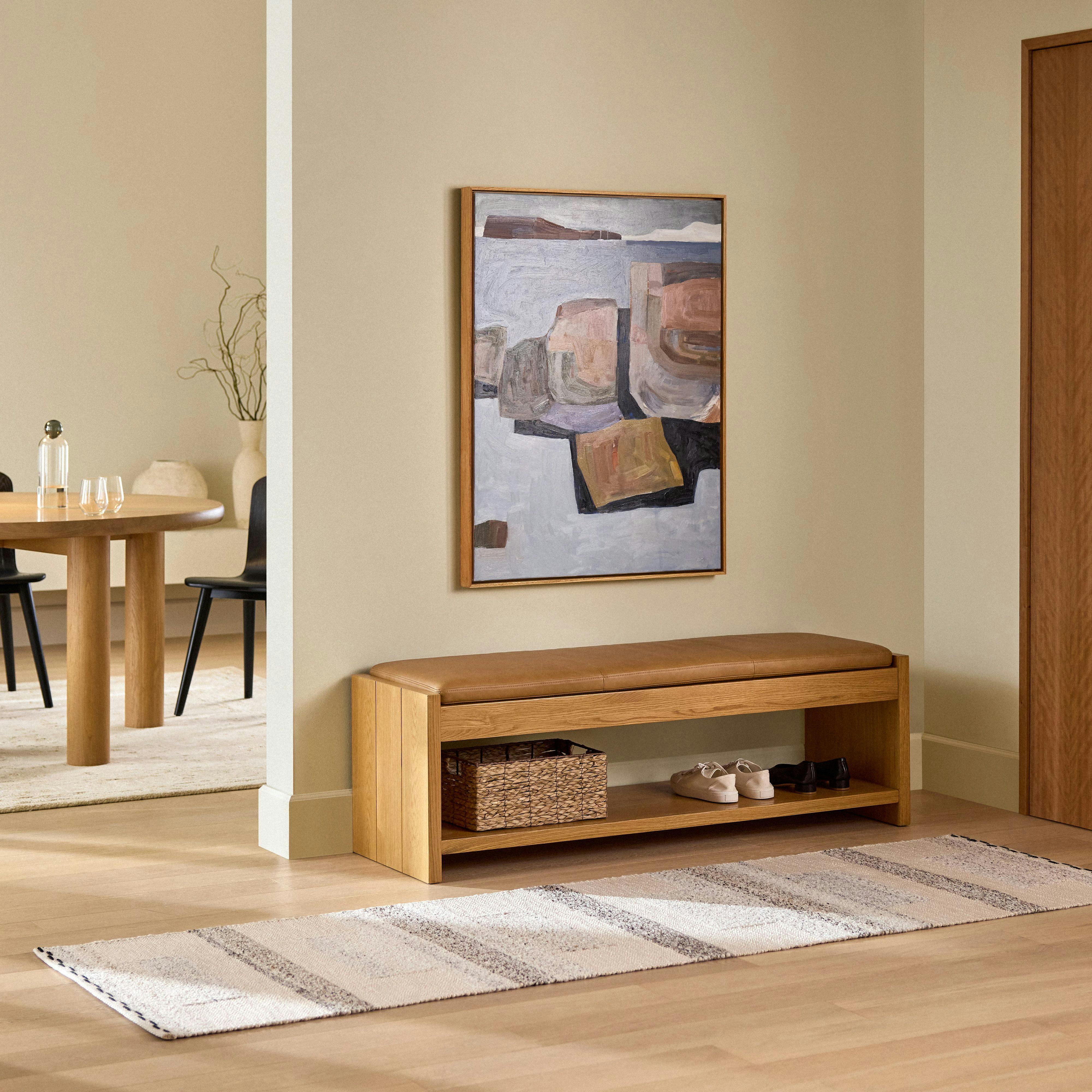 Cassie Charme Tan Leather & Smoked Oak Bench | Article