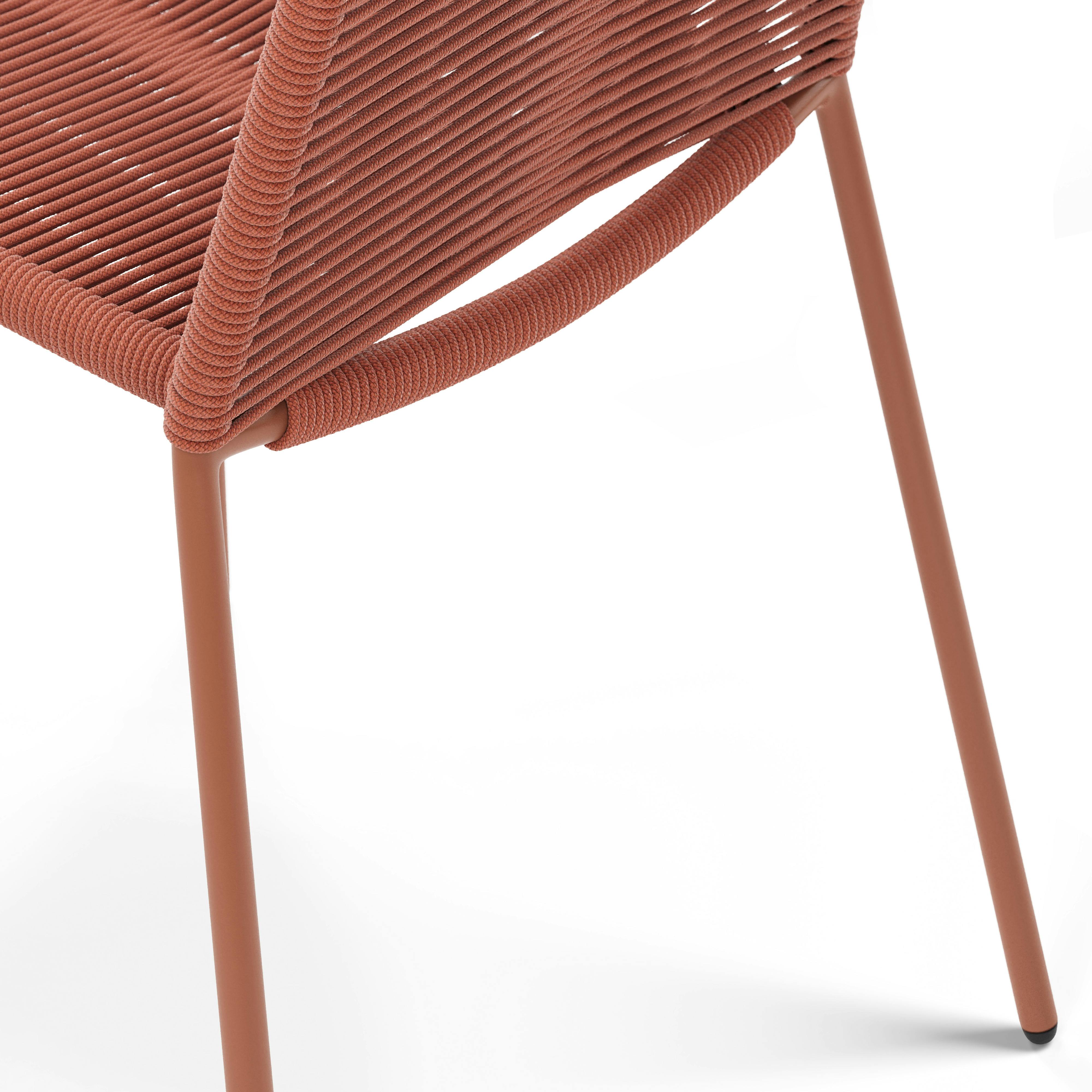 Powder-coated Steel Framed Ochre Brown Woven Rope Dining Chair