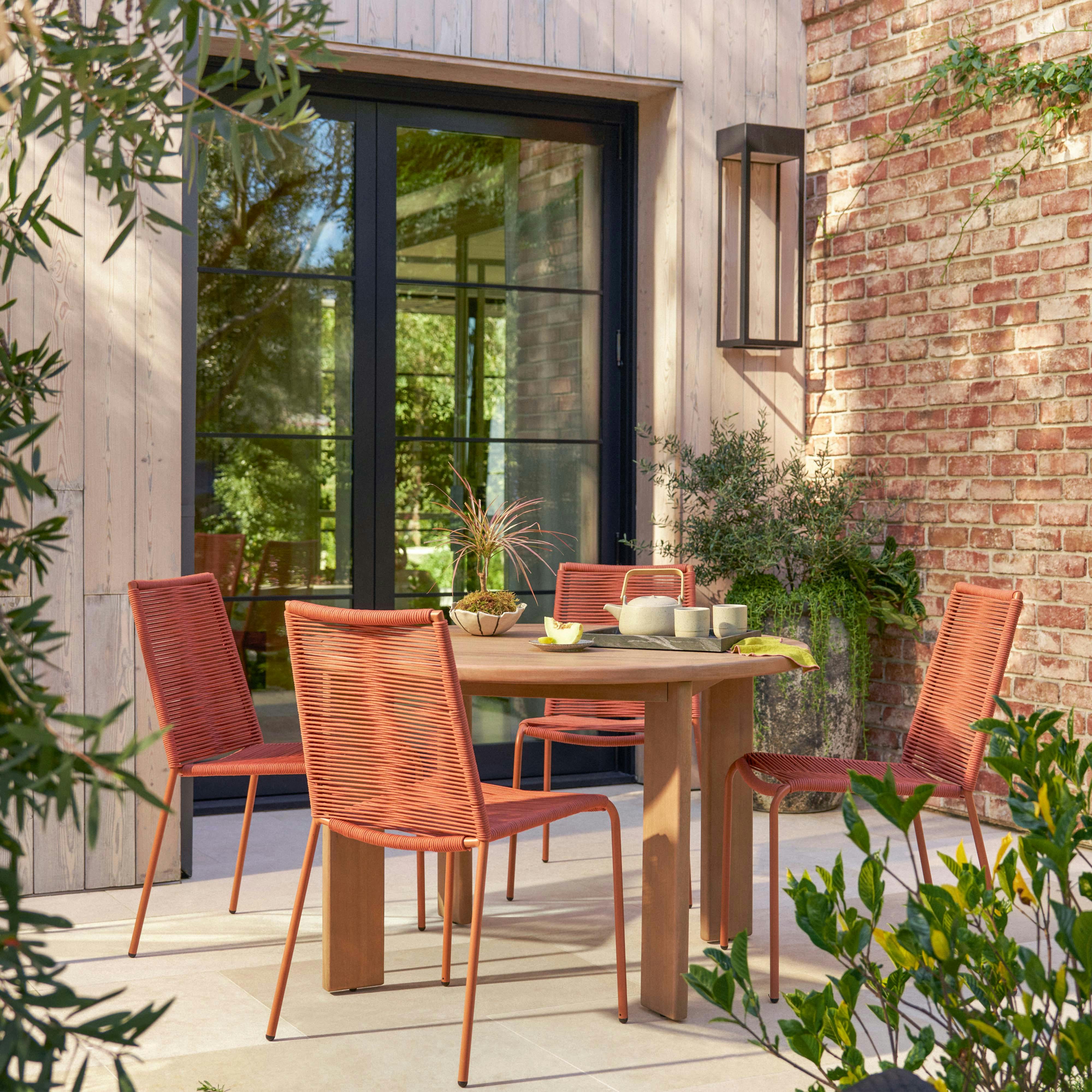 Powder-coated Steel Framed Ochre Brown Woven Rope Dining Chair