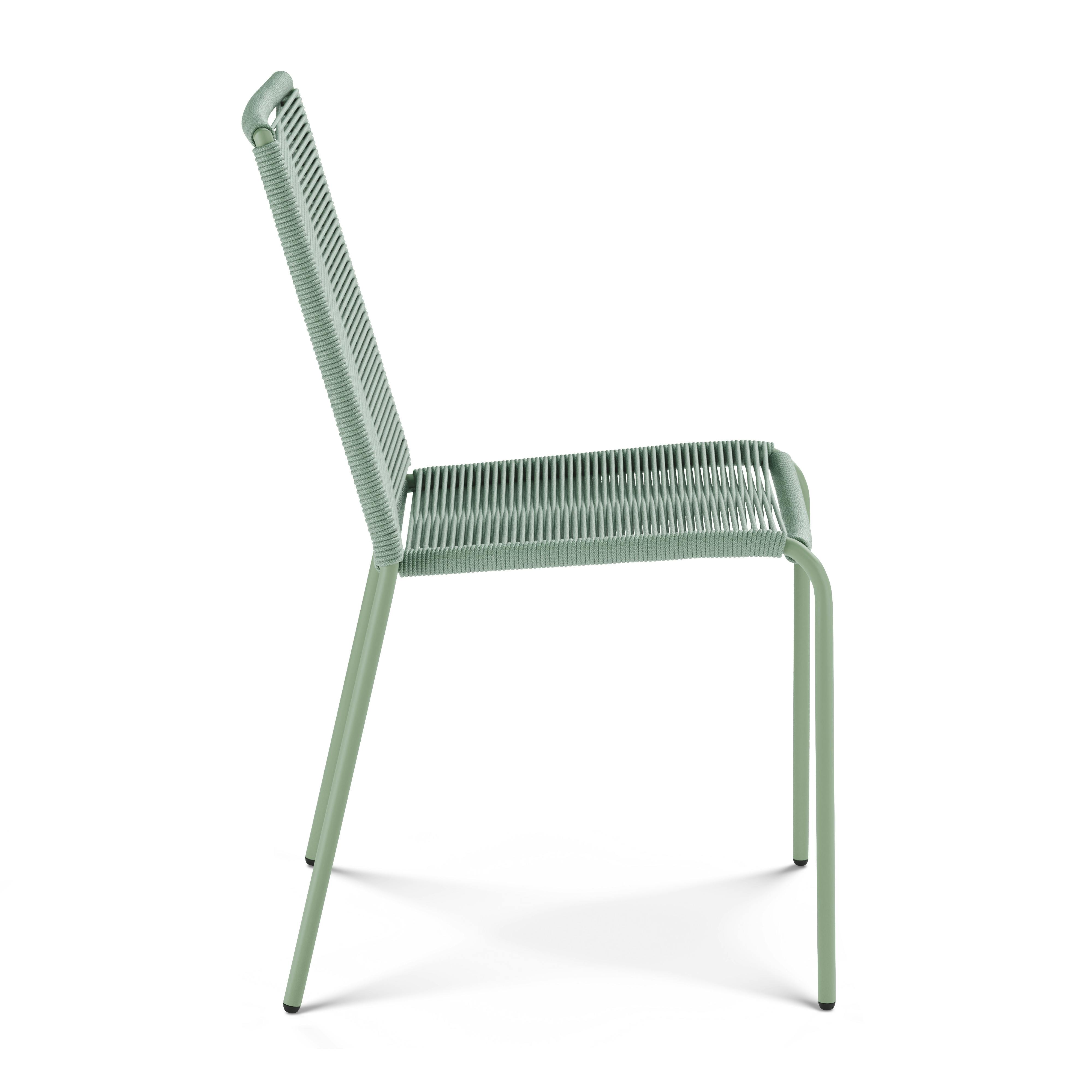 Powder-coated Steel Framed Khaki Green Woven Rope Dining Chair