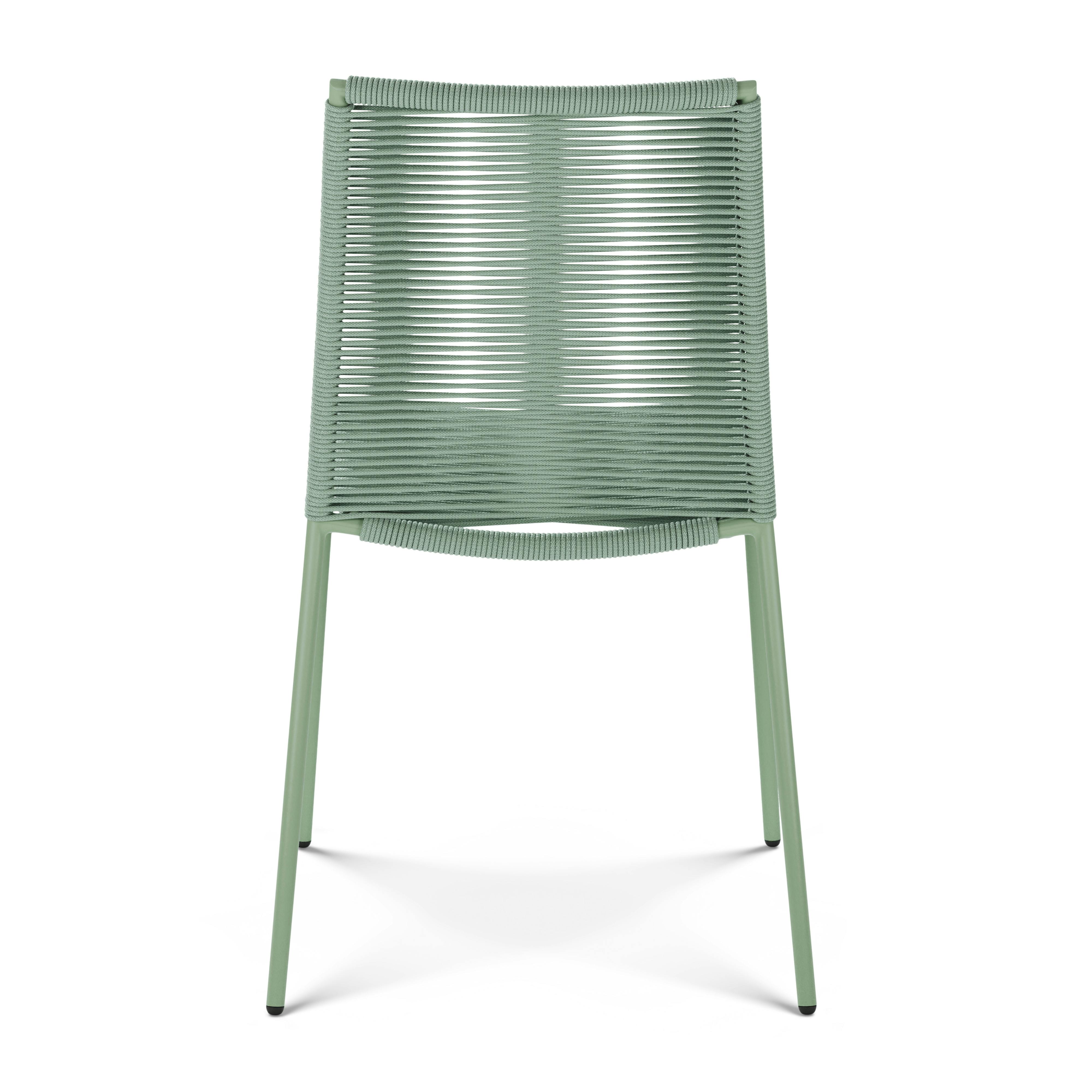 Powder-coated Steel Framed Khaki Green Woven Rope Dining Chair