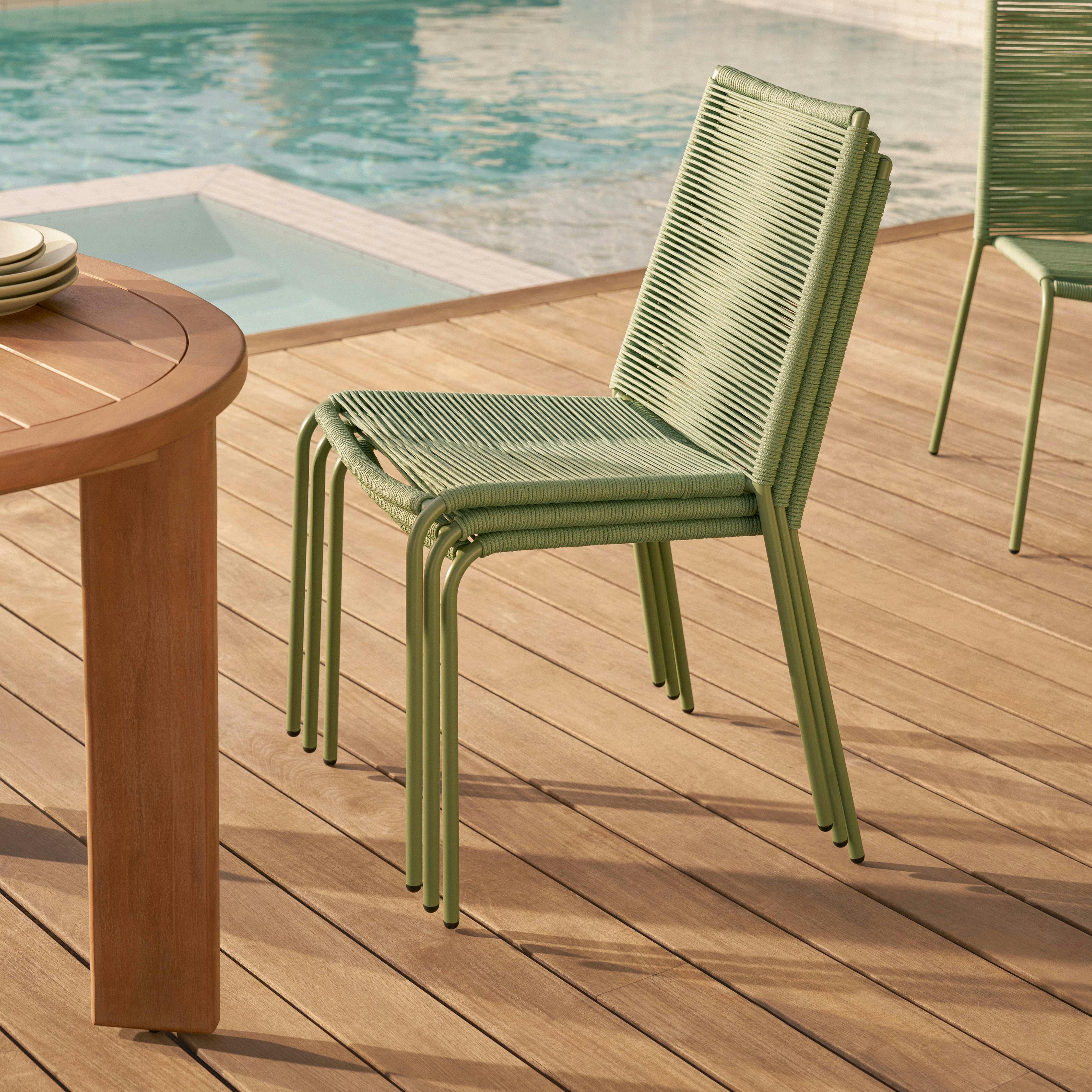Powder-coated Steel Framed Khaki Green Woven Rope Dining Chair