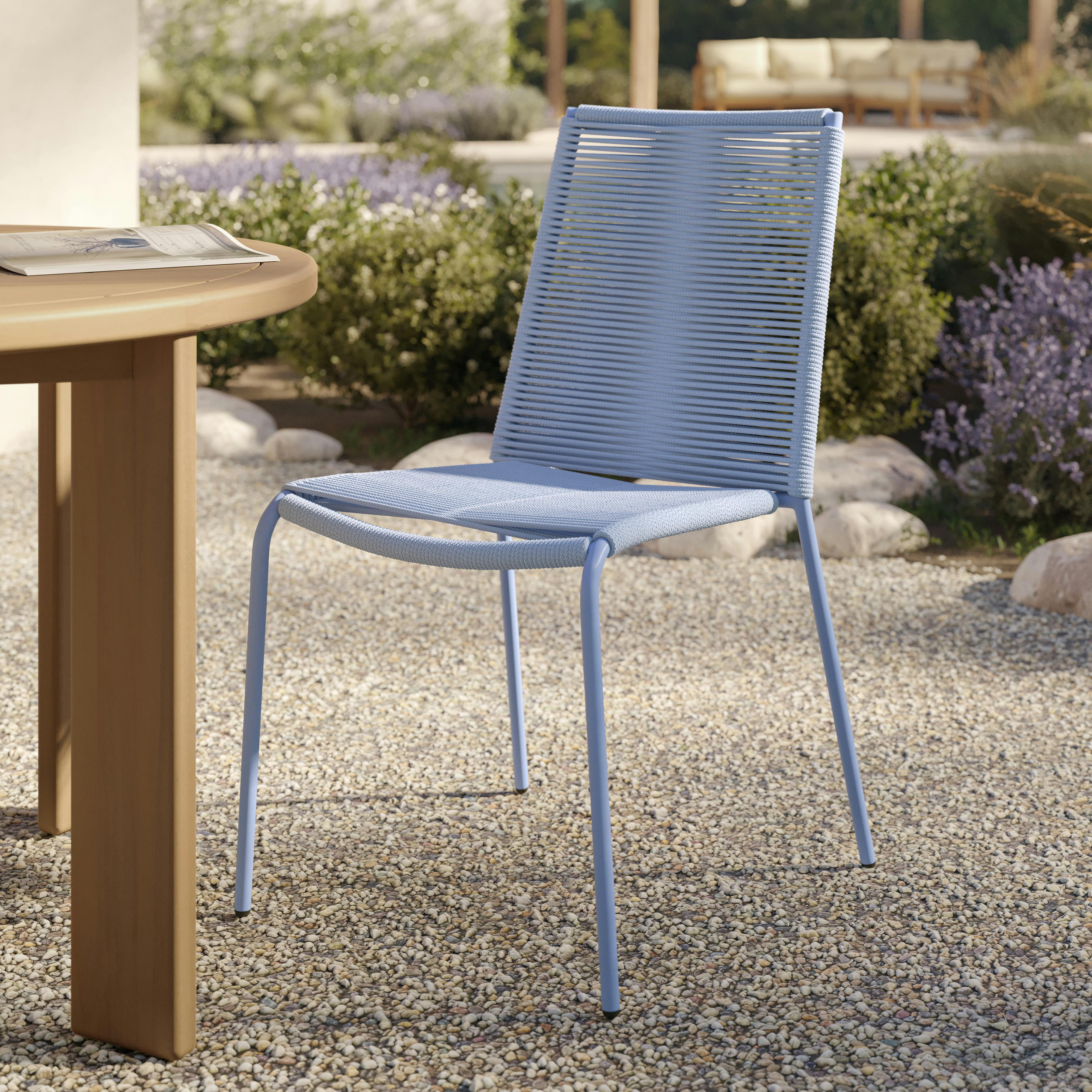 Powder-coated Steel Framed Summer Blue Woven Rope Dining Chair