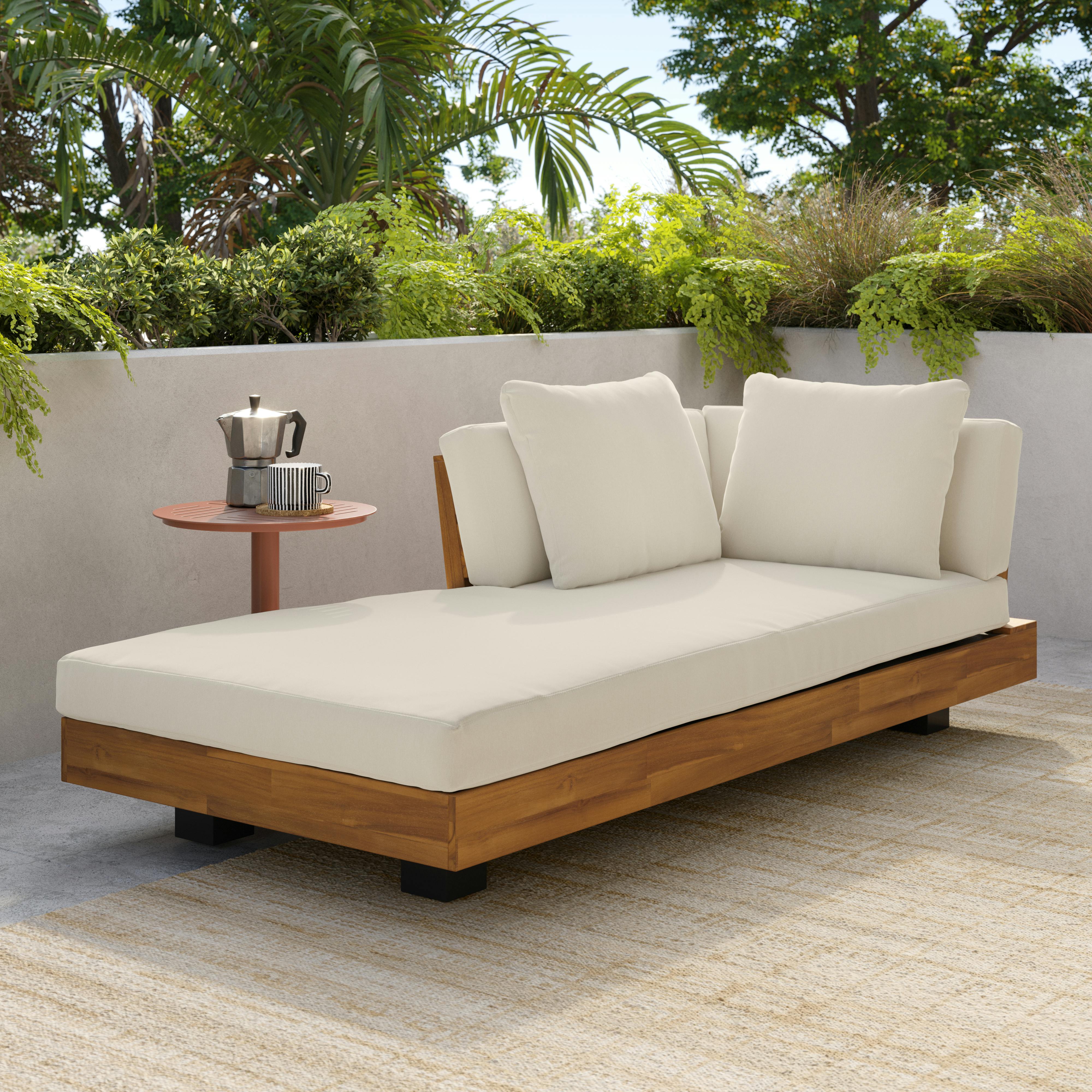 Lubek Solid Acacia Wood & Dravite Ivory Outdoor Left Chaise | Article