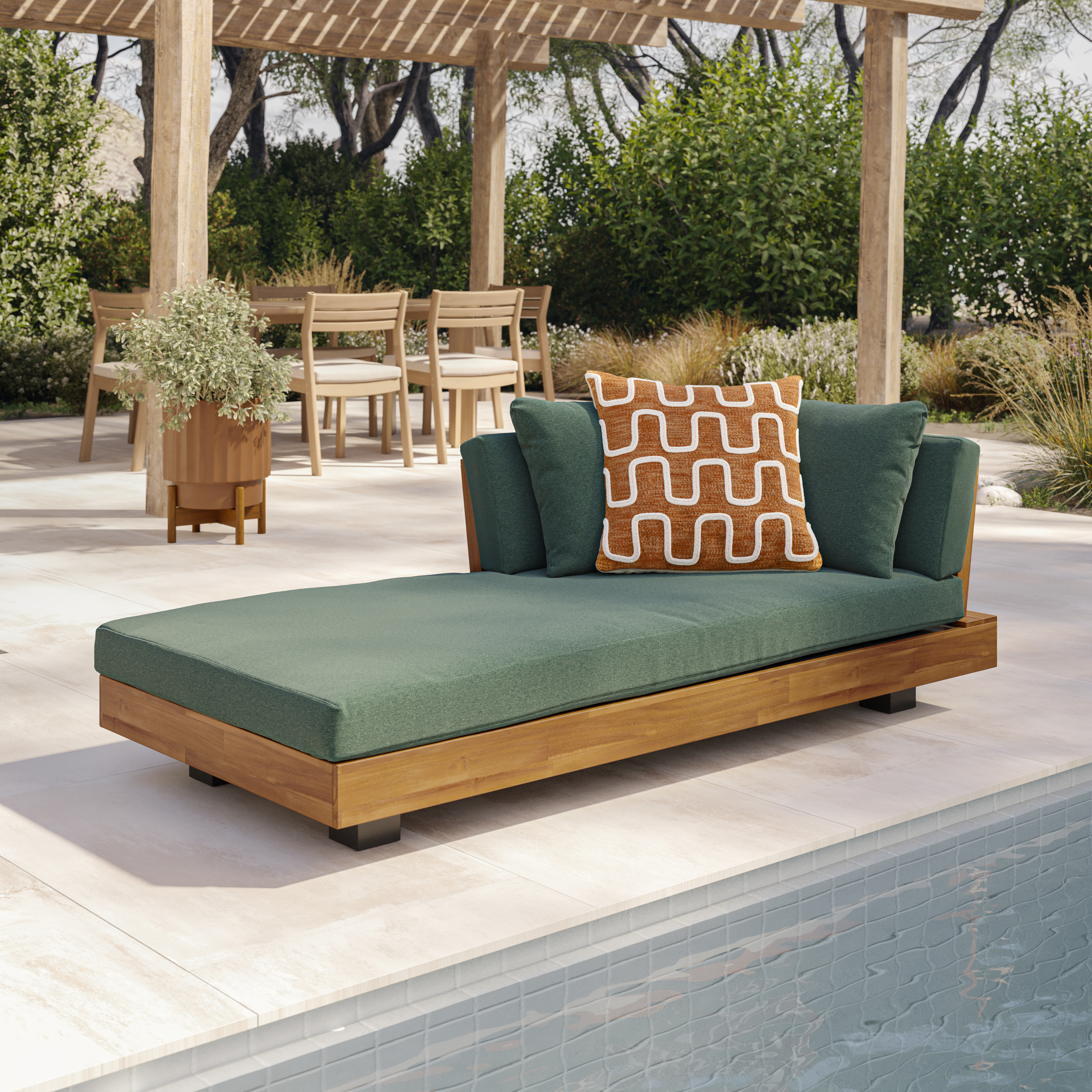 Lubek Solid Acacia Wood & Dravite Green Outdoor Left Chaise | Article