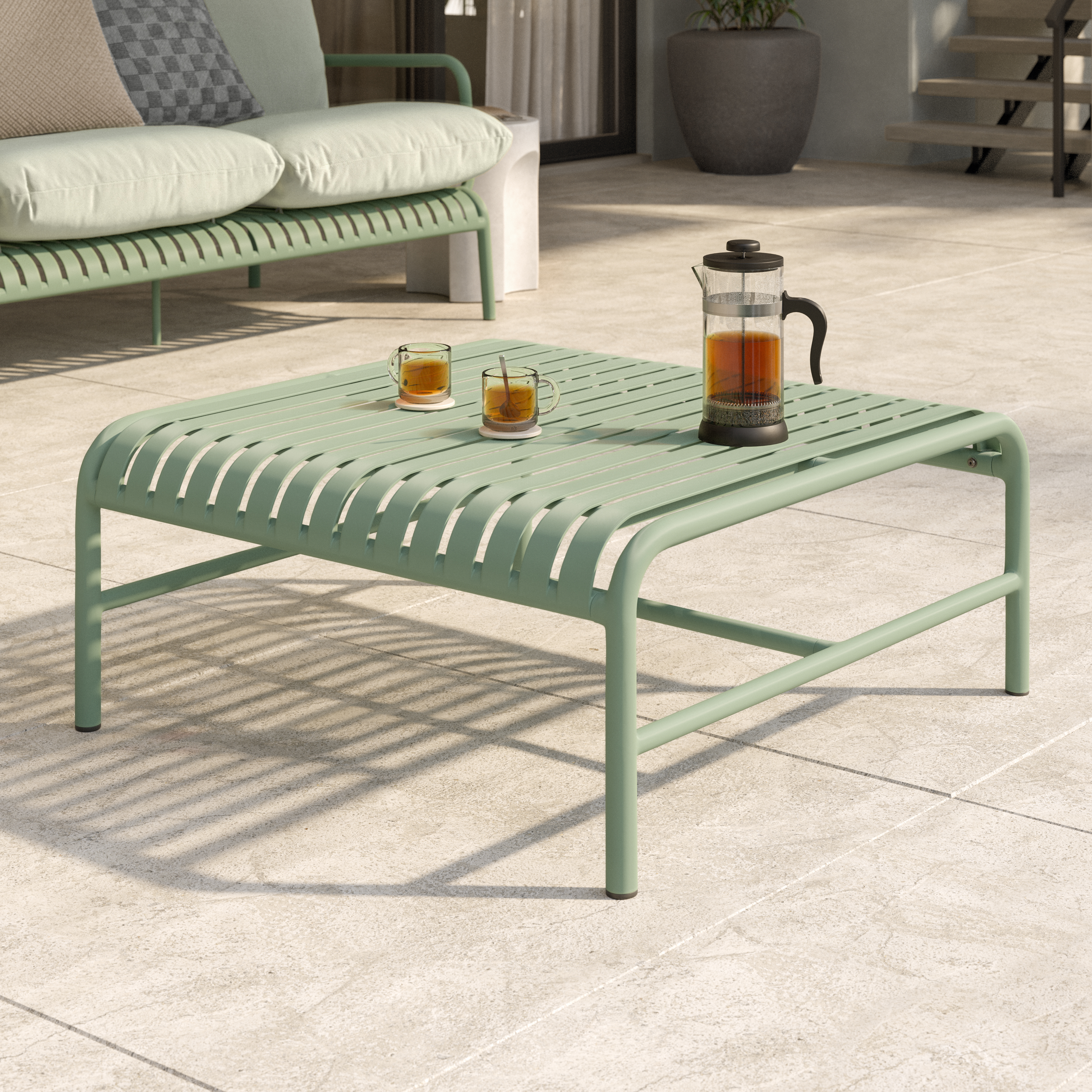 GEEKFIELD MIL KHAKI × SC SLIDE TOP TABLE Sarek Khaki Green Metal Outdoor Coffee Table | Article