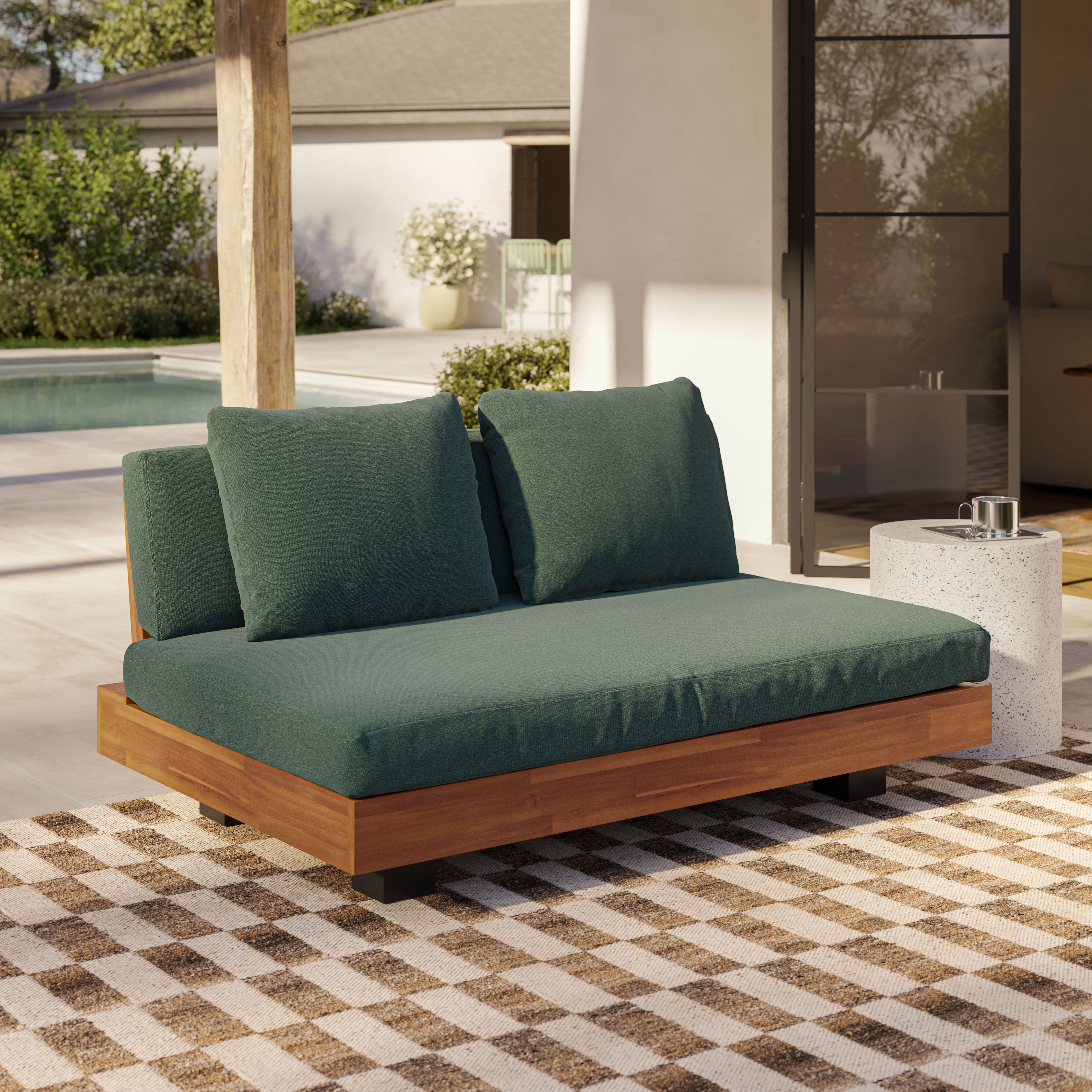 Lubek Solid Acacia Wood & Slate Gray Fabric Outdoor Loveseat | Article