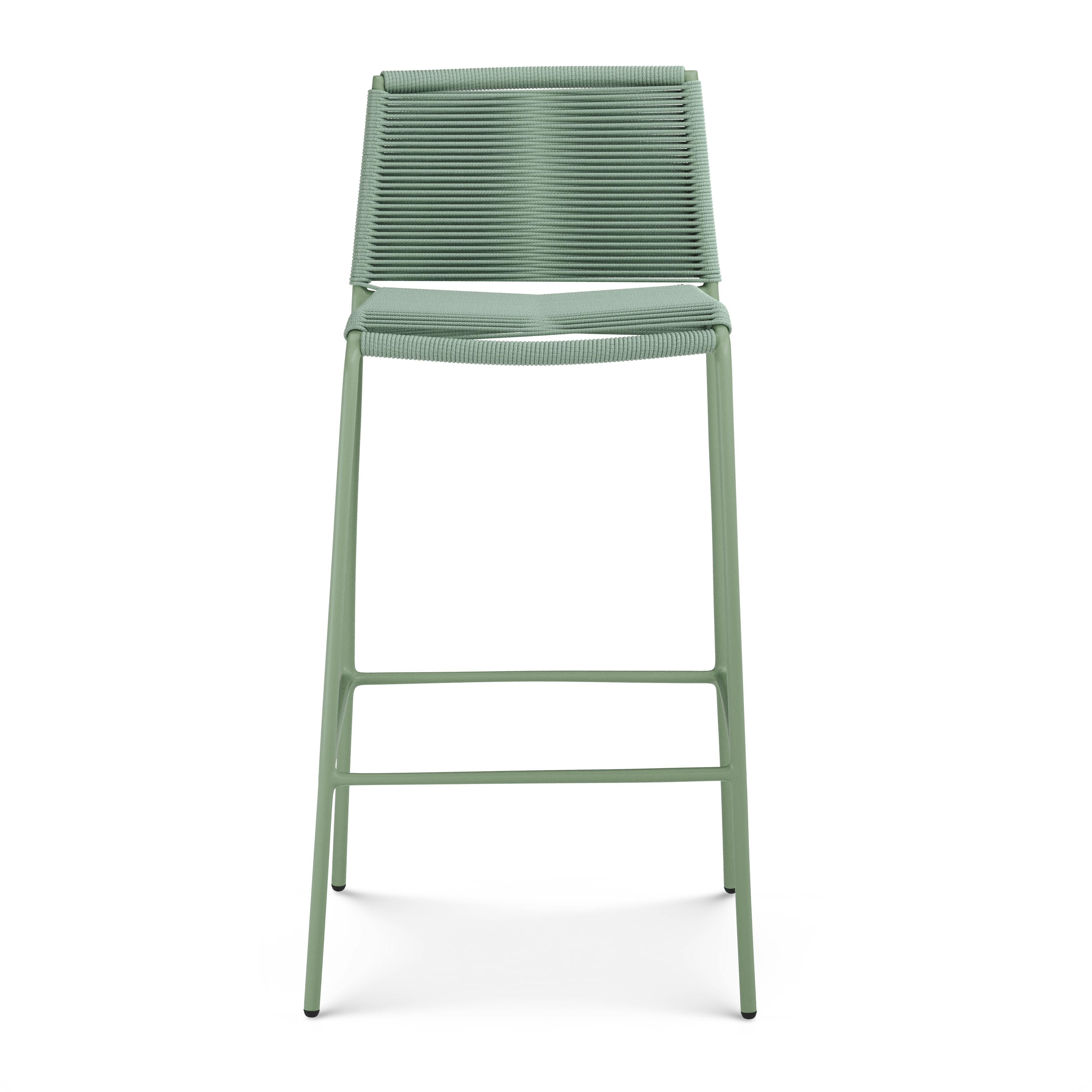 Powder-coated Steel Framed Khaki Green Woven Rope Bar Stool | Zina