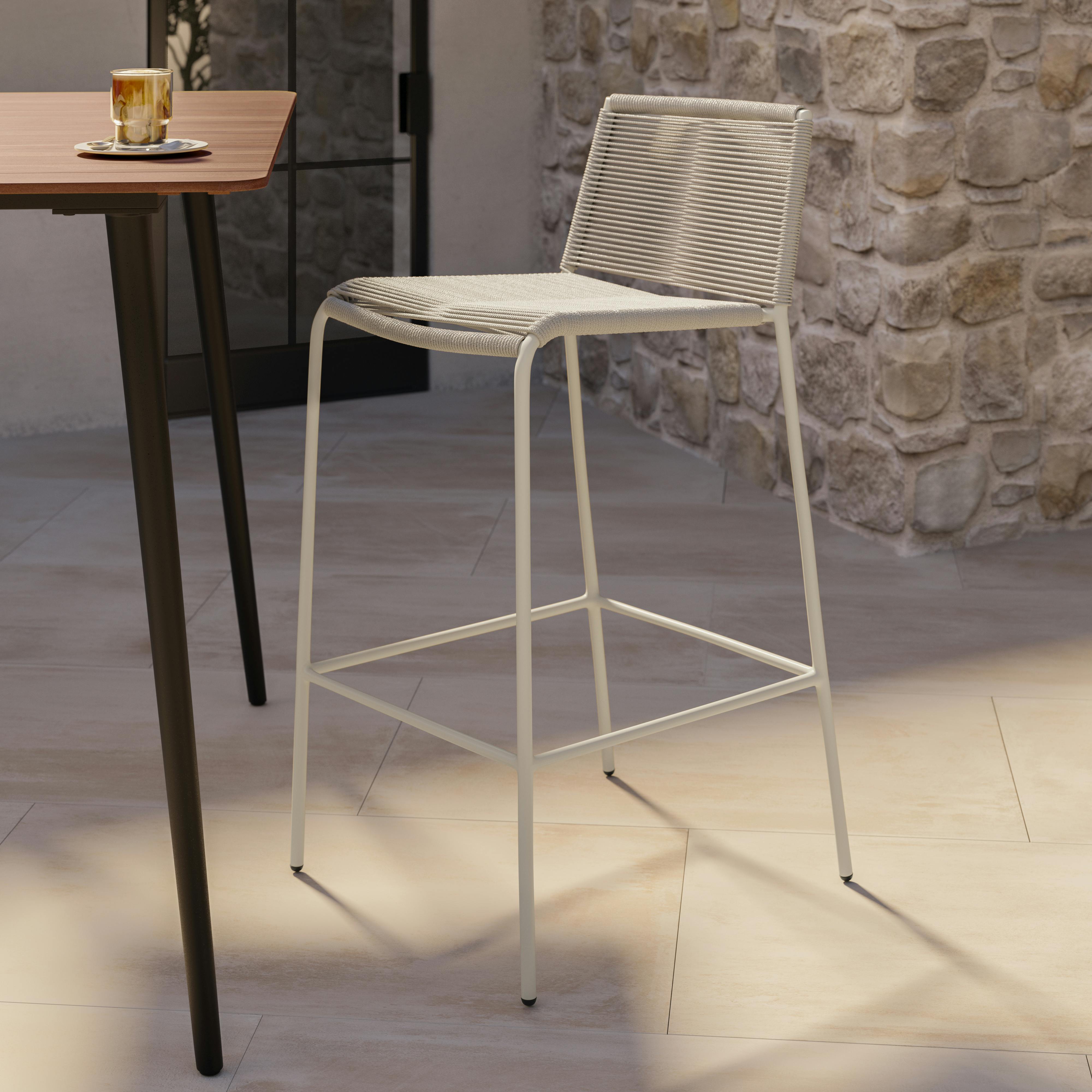 Powder-coated Steel Framed Taupe Woven Rope Bar Stool | Zina | Article