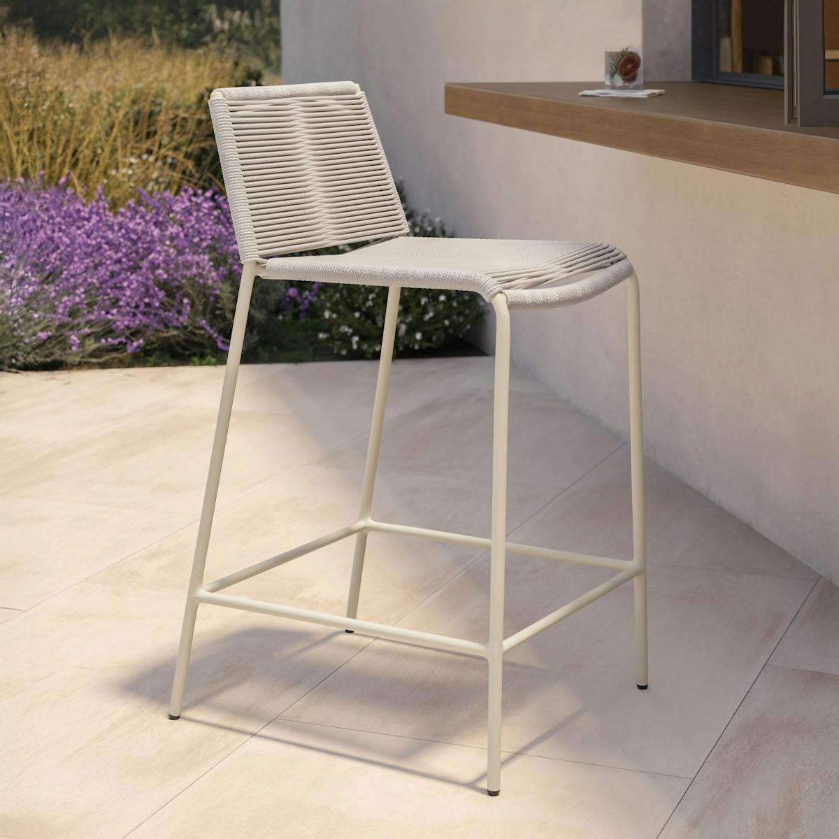 Powder-coated Steel Framed Taupe Woven Rope Counter Stool | Zina | Article
