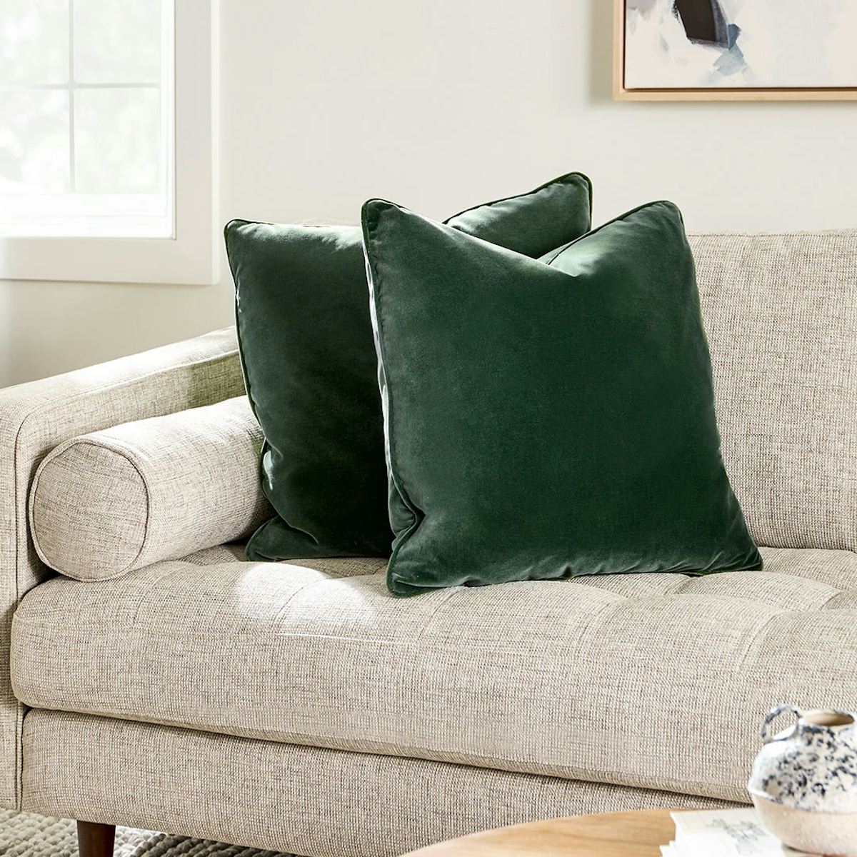 Balsam Green Lucca Velvet Throw Pillow Set (x2) | Article