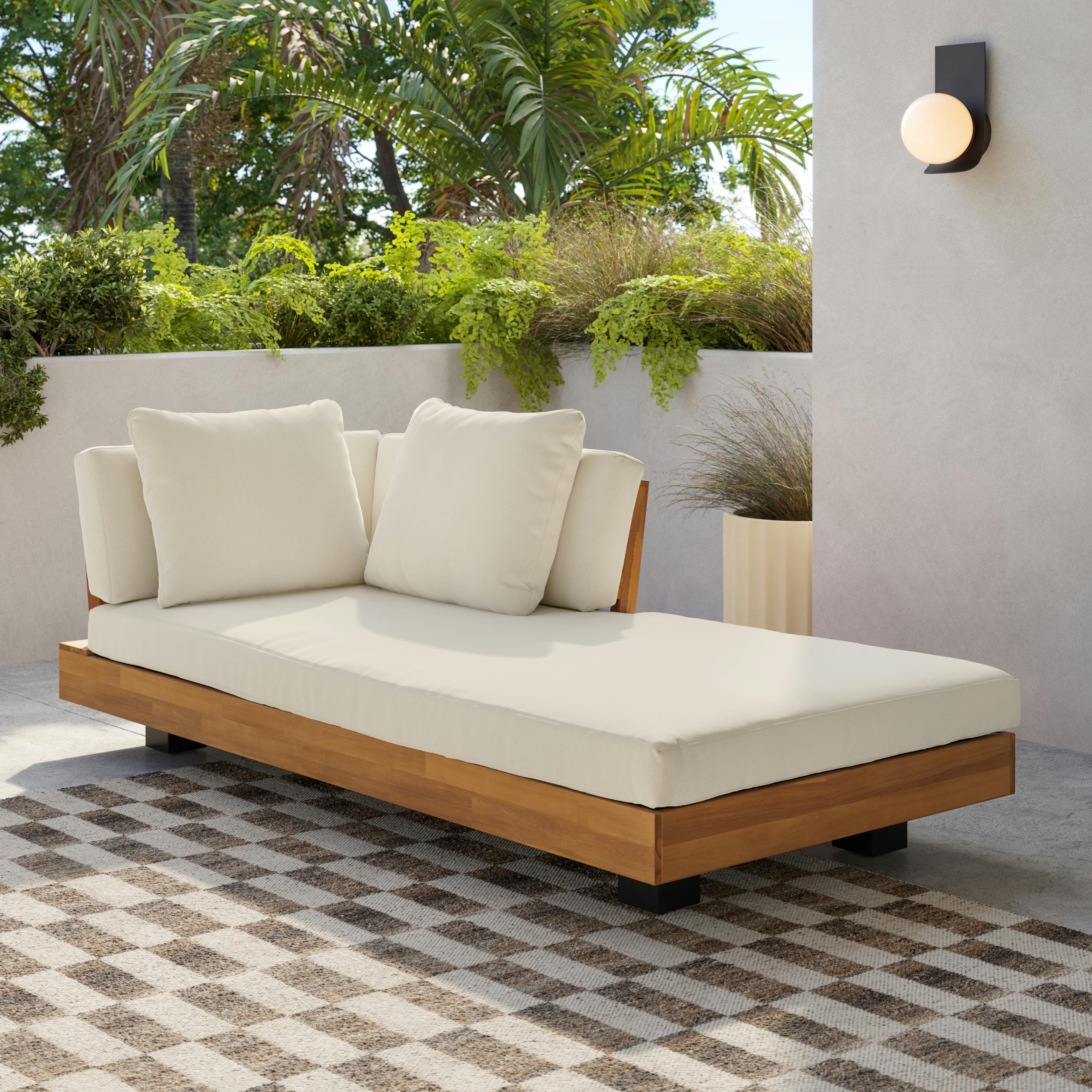 Lubek Solid Acacia Wood & Dravite Ivory Outdoor Right Chaise | Article