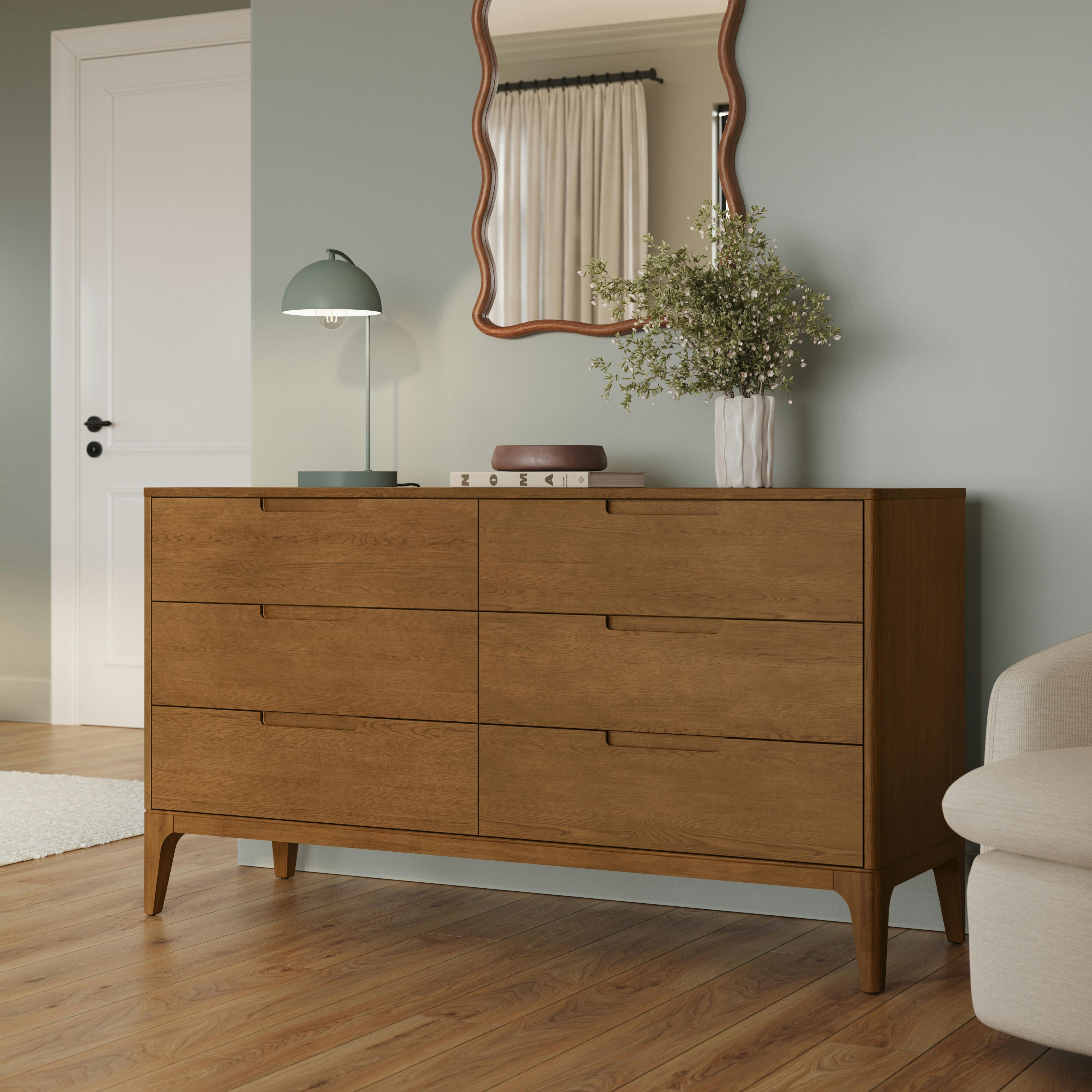 Rosin 6-Drawer Smoked Oak Double Dresser | Article