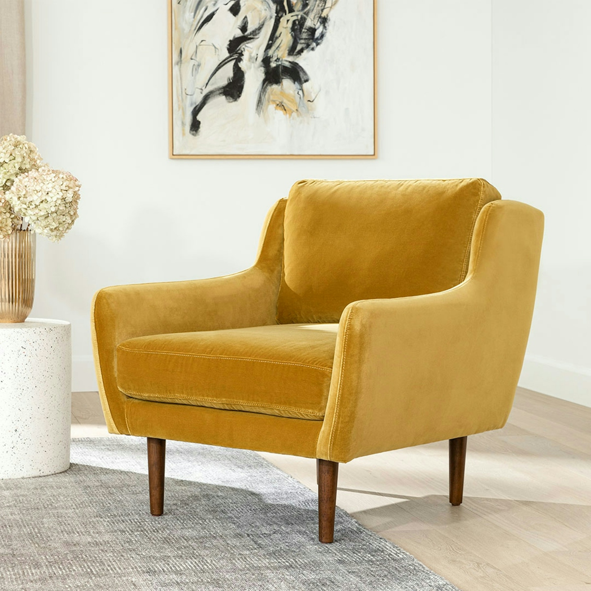 Black Walnut Yarrow Gold Velvet Lounge Chair Matrix Article