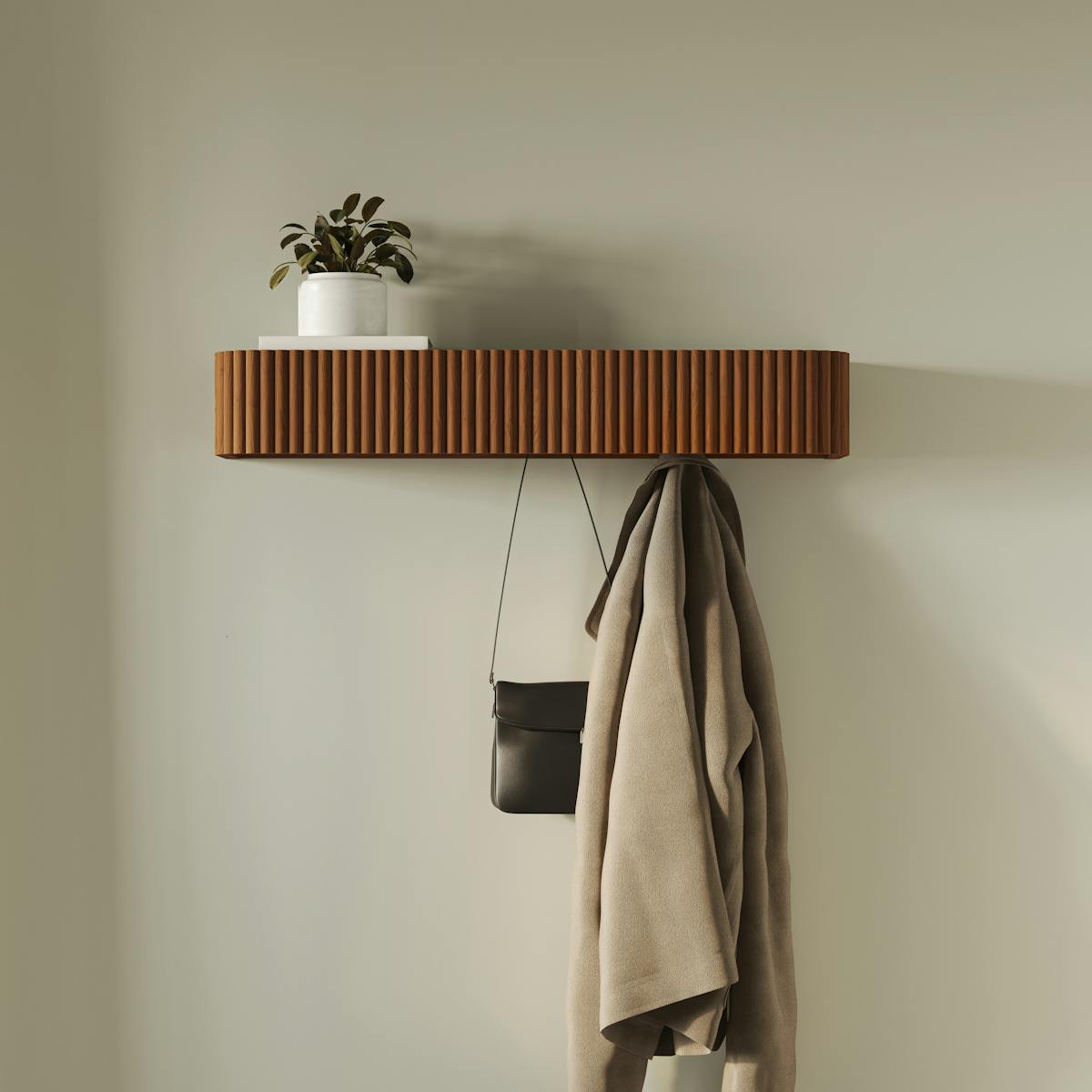 Article Coat Rack Liv Brass and Walnut Narrow Shelf and Coat Rack | Article