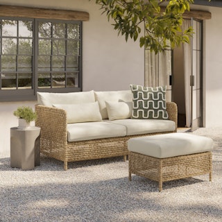 Robbi 67.25" Outdoor Loveseat and Ottoman Set - Dravite Ivory
