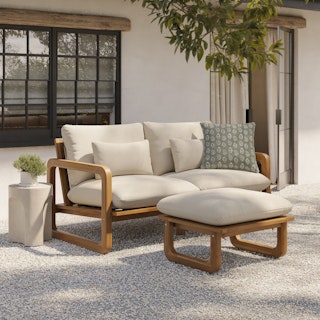 Laholm 70" Outdoor Loveseat and Ottoman Set - Dravite Ivory