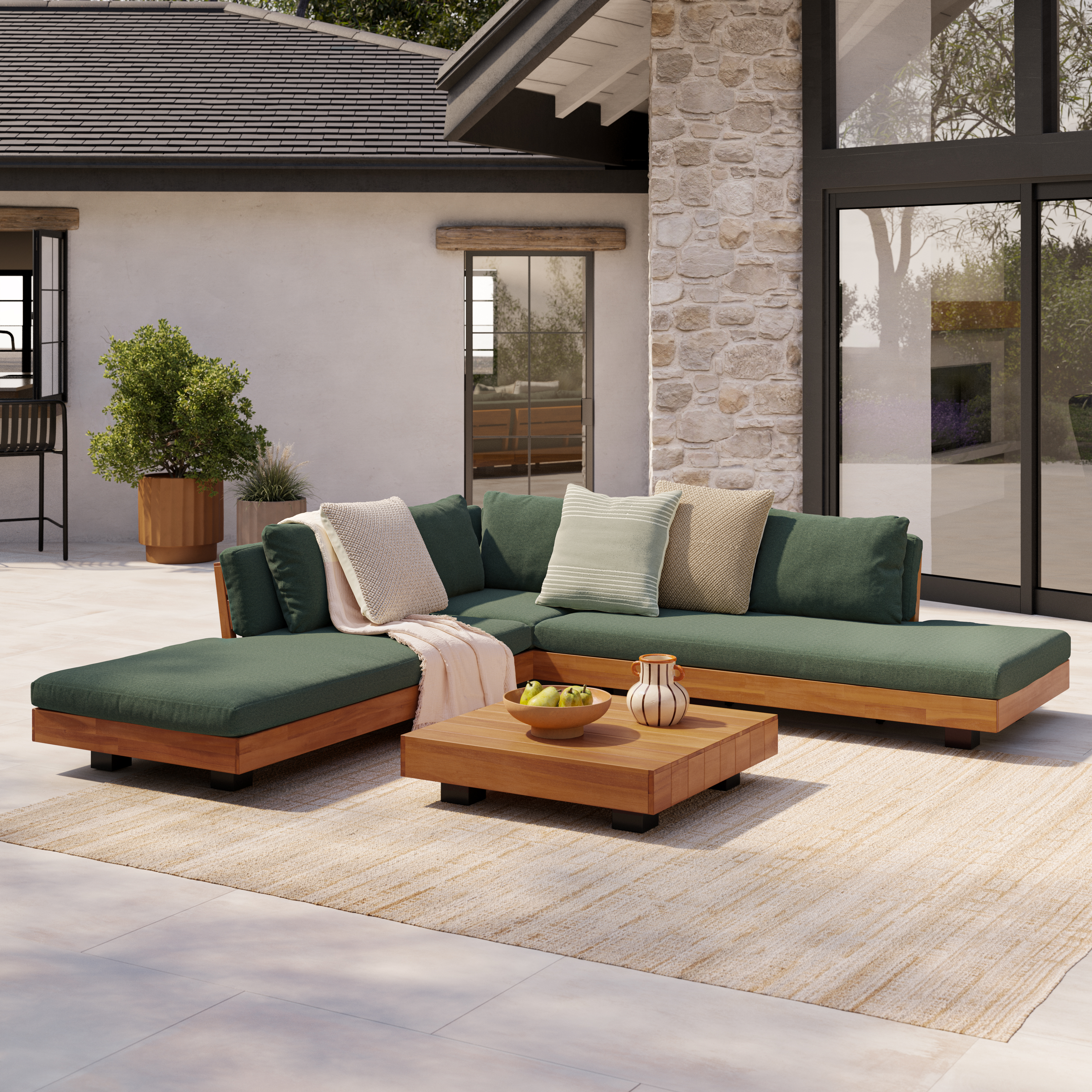 Lubek 100.5" Outdoor Low Corner Sectional Set - Thumbnail 4
