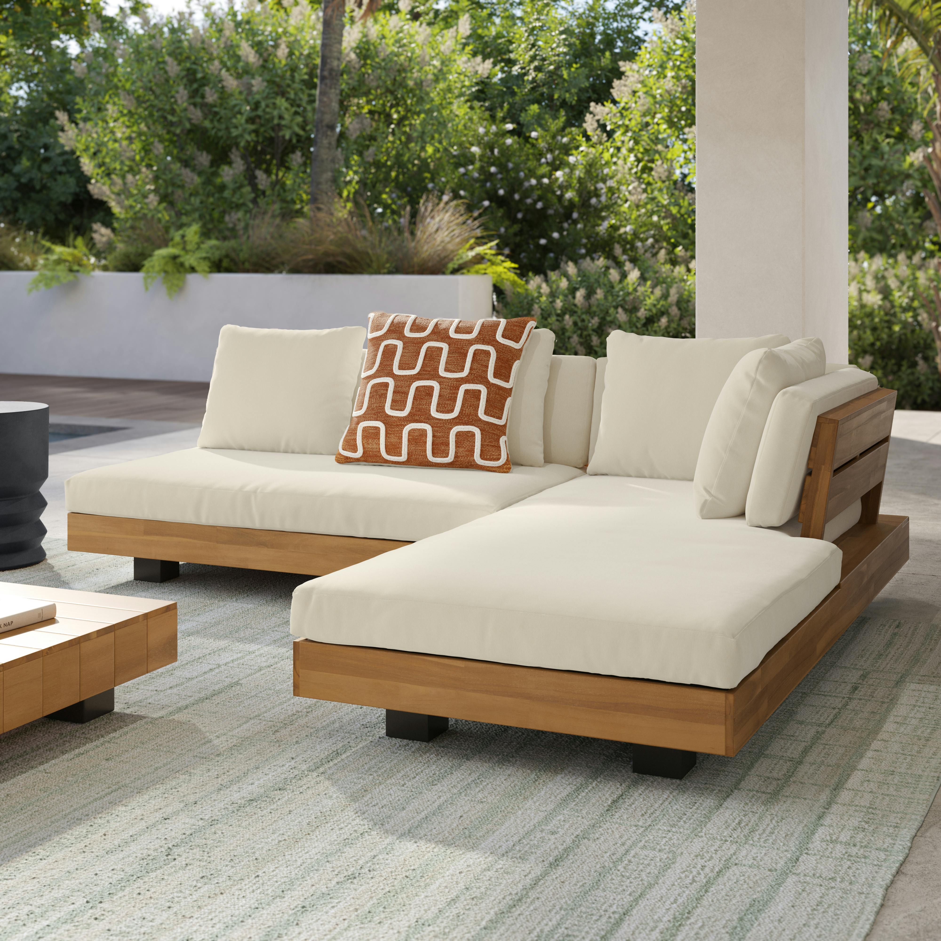 Lubek Solid Acacia Wood & Dravite Ivory Outdoor Right Sectional