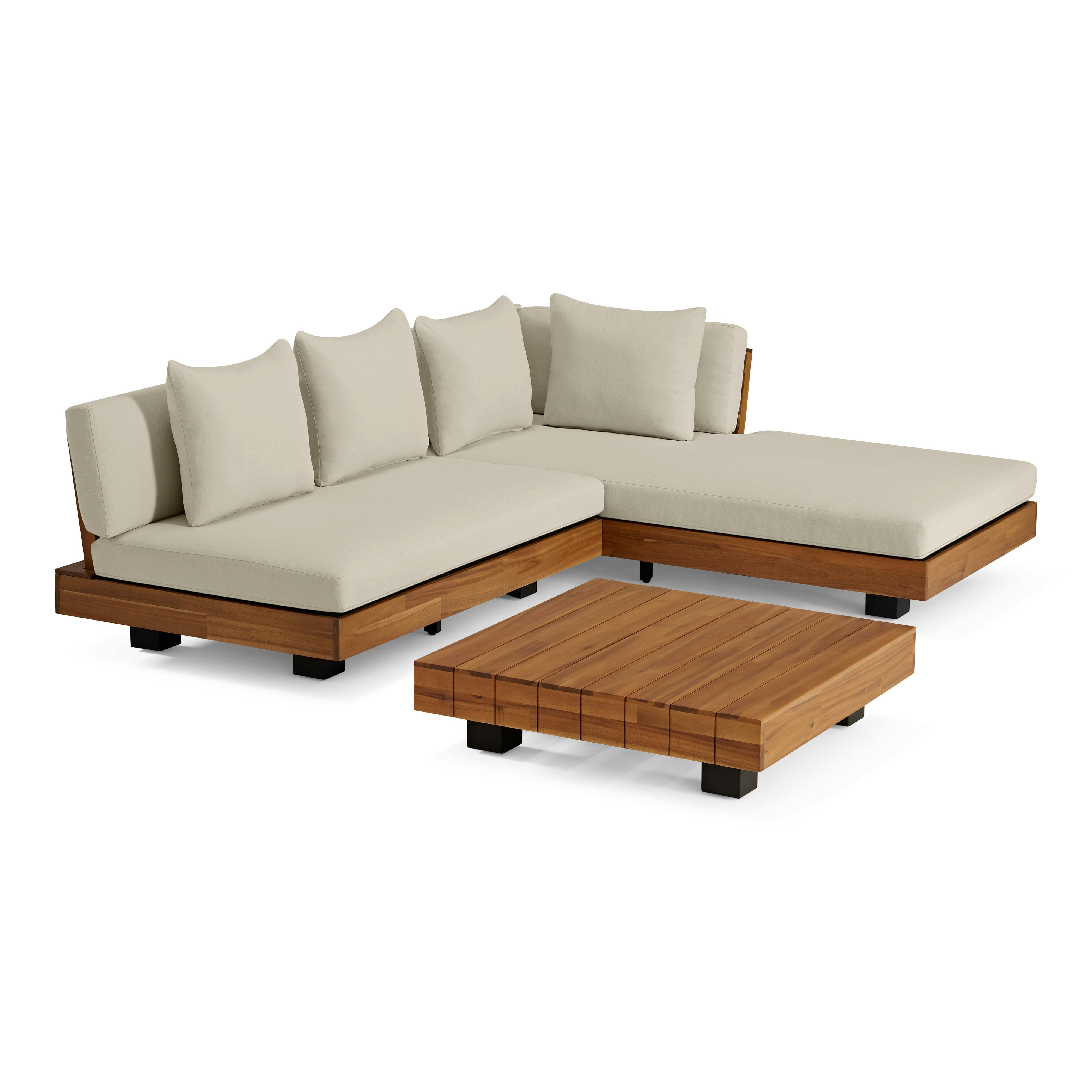 Acacia Wood & Dravite Ivory Outdoor Low Left Sectional Set with