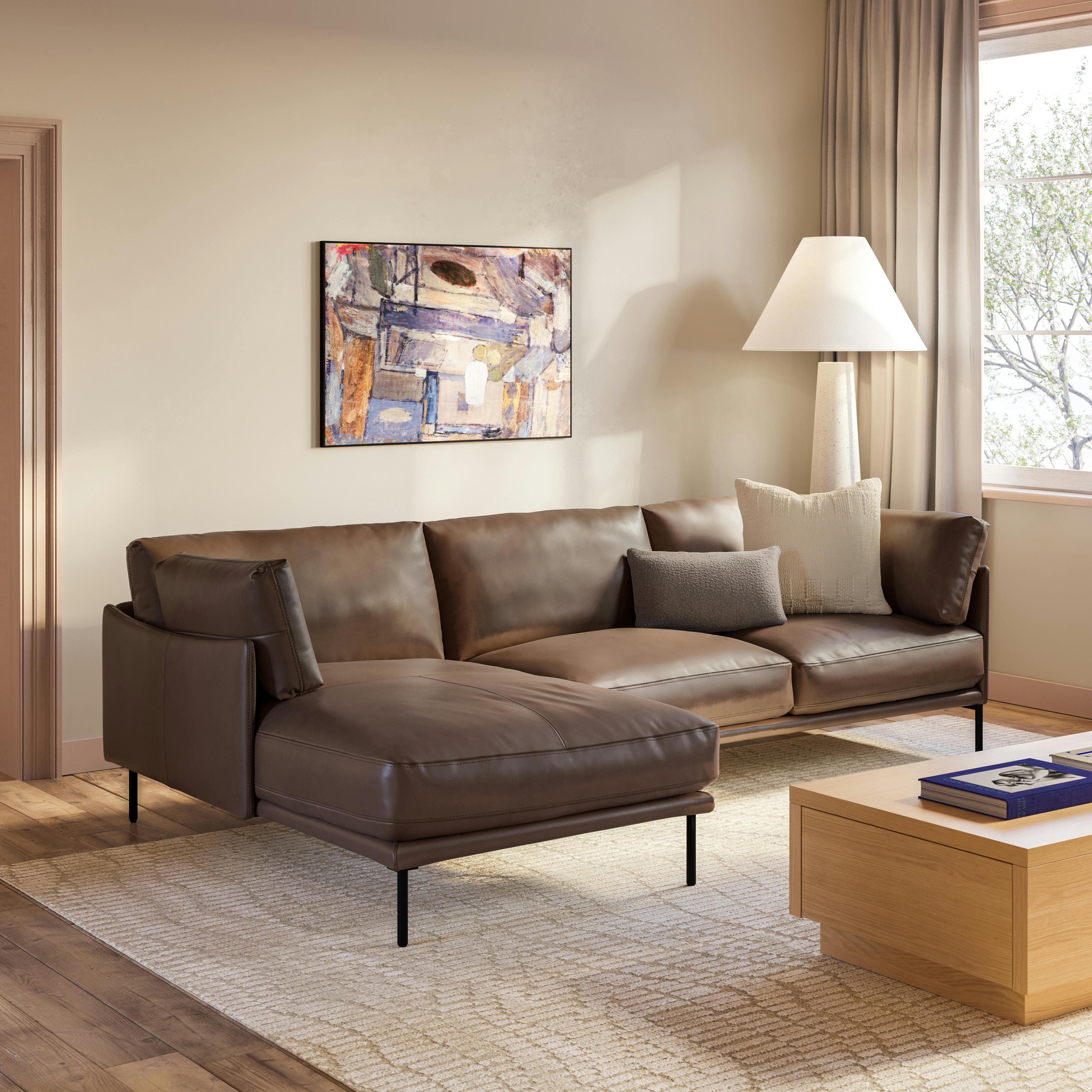 Olsen Charme Chocolat Leather Right Chaise Sectional | Article