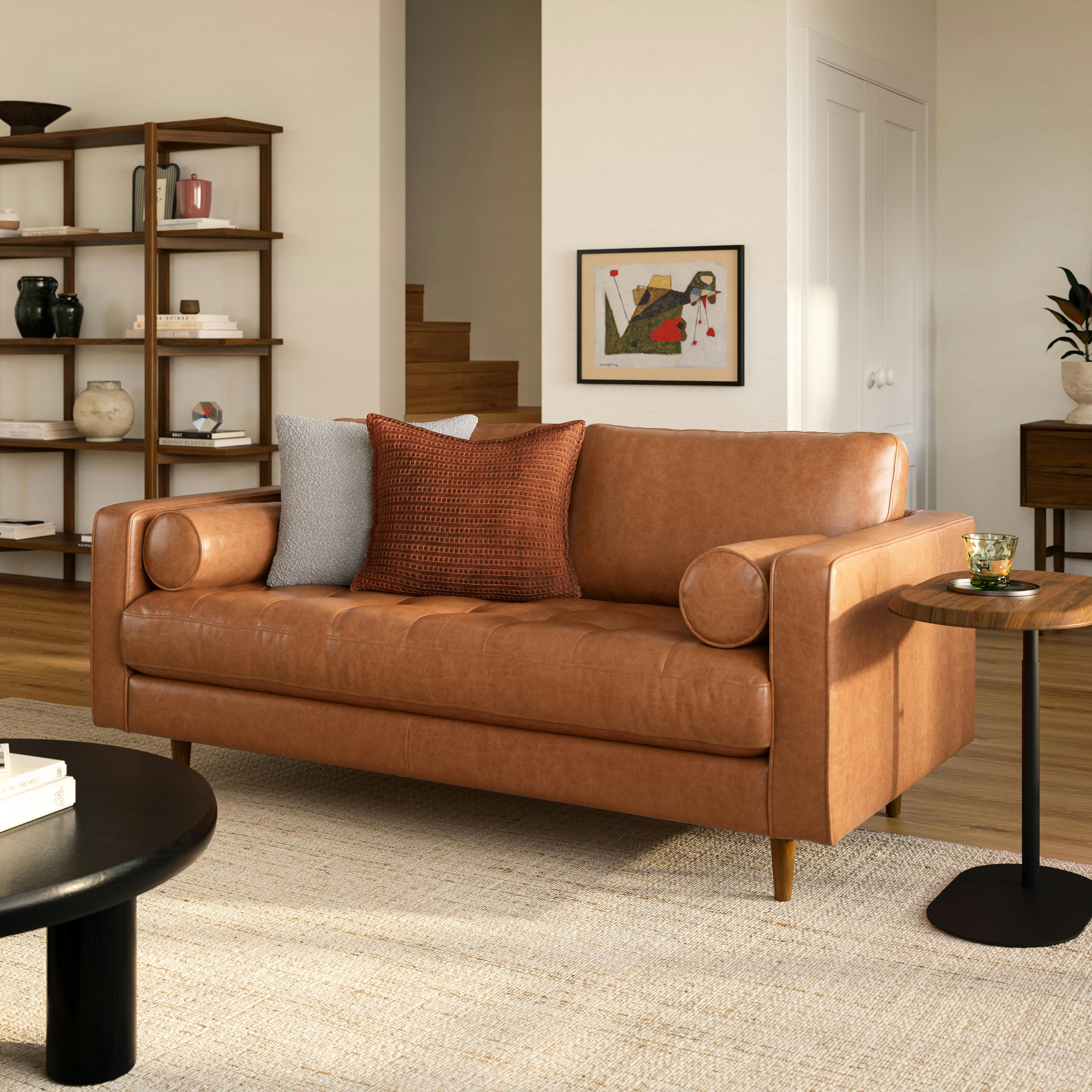Sven Salerno Tan Tufted Leather Loveseat | Article